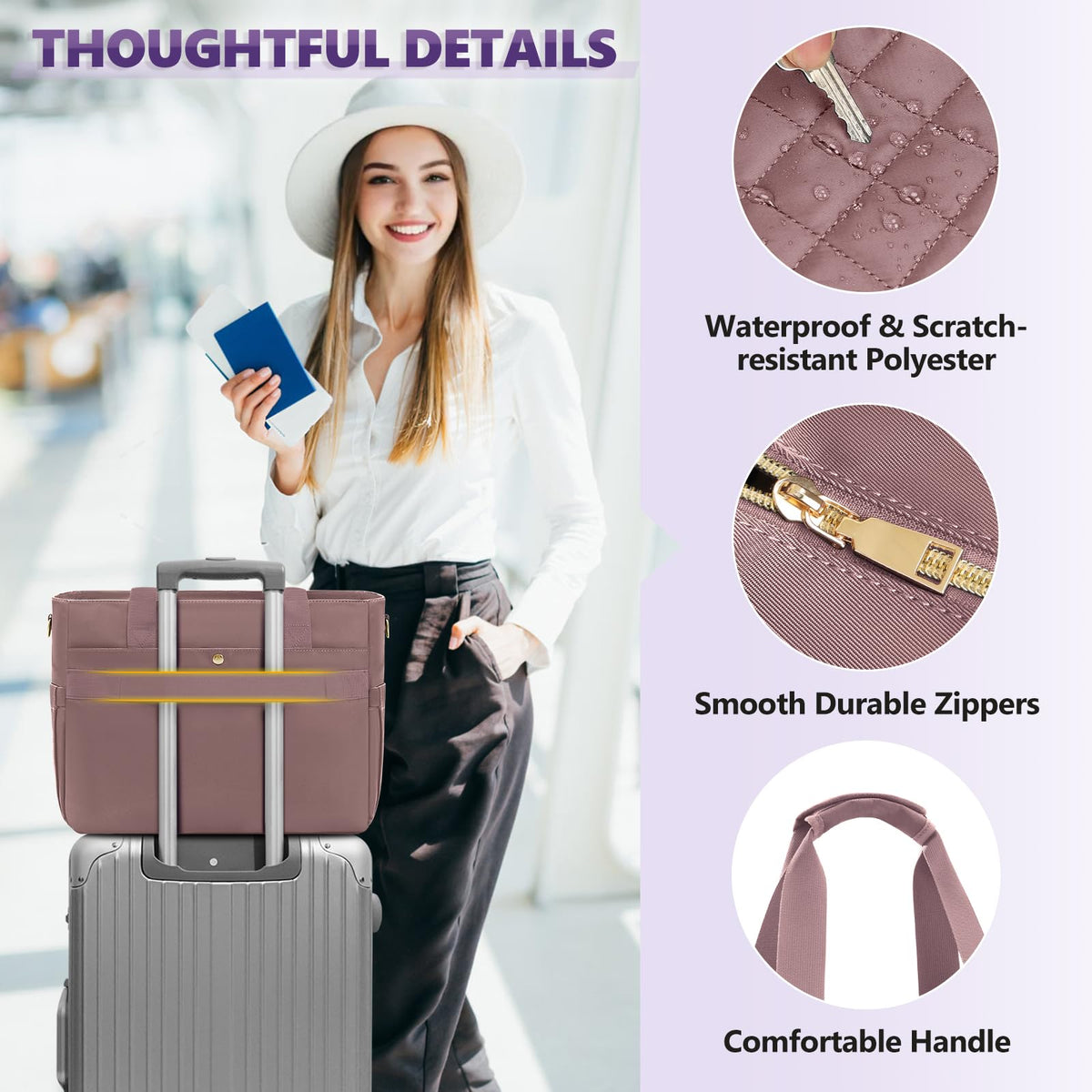 SDYSM Teacher Tote Bag 15.6 inch Laptop Bag Work Bags for Women Nurse Tote Professional Computer Messenger Shoulder Bags Laptop Briefcase for Office, College, Nursing, Dusty Pink