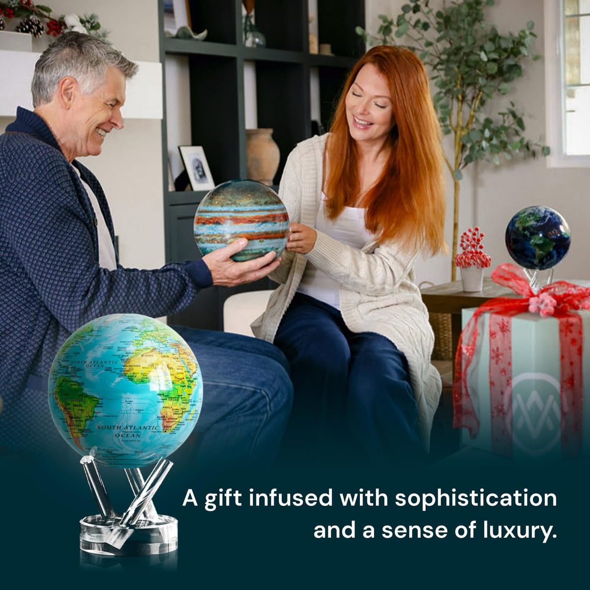 MOVA Globe - Ocean Blue Relief Classic (4.5") | Solar-Powered Rotating World Globe with Terrain Detail | No Batteries or Cords | Elegant Desk Décor or Educational Gift