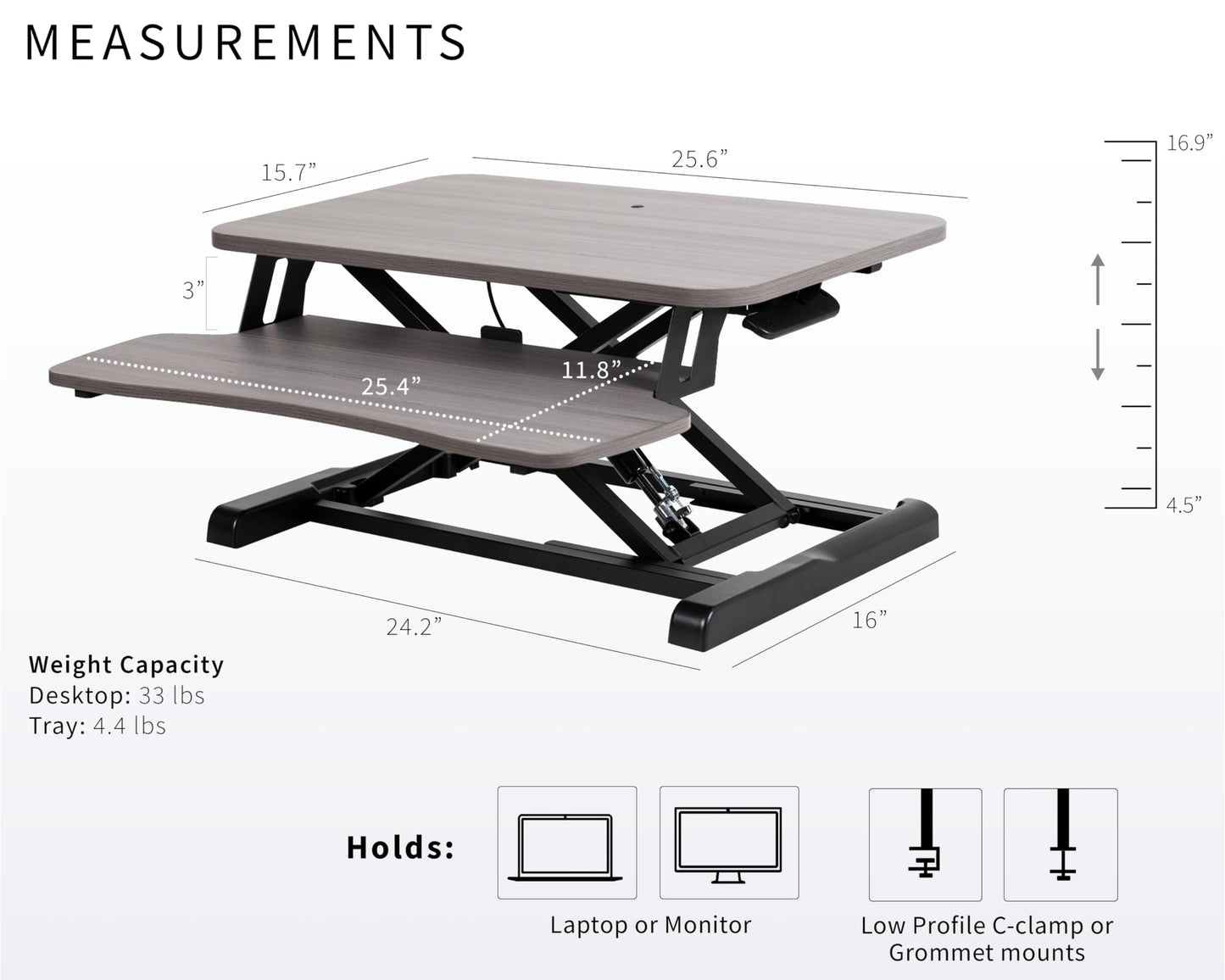 VIVO 26 inch Desk Converter, K Series, Height Adjustable Sit to Stand Riser, Dual Monitor and Laptop Workstation with Keyboard Tray, Gray Top, Black Frame, DESK-V026KG
