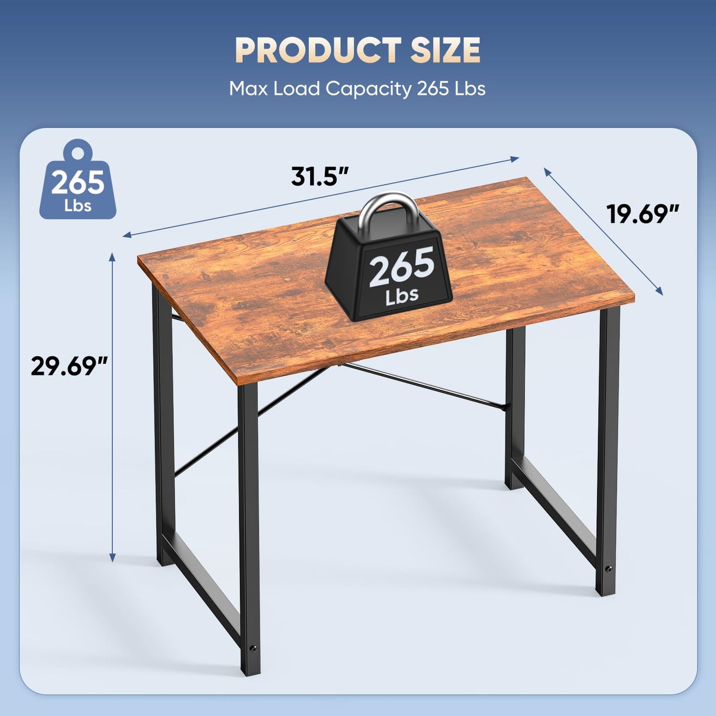 DUMOS 31 Inch Small Computer Desk for Home Office, Modern Study Writing Gaming Work Table Simple Style for Bedroom with X-Shaped ReInchforcement, Rustic Brown