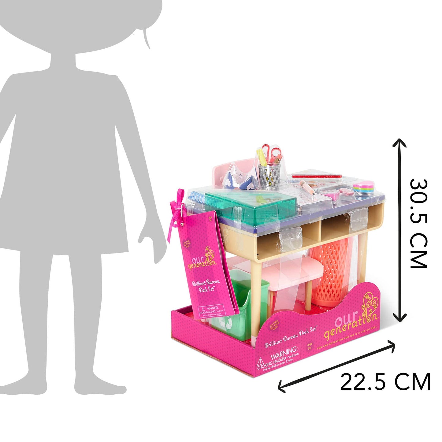 Our Generation – 18-inch Doll Accessories – Desk & Chair Dollhouse Furniture – School Supplies Set – Pretend Play – Toys for Kids Ages 3 & Up – Brilliant Bureau Desk Set