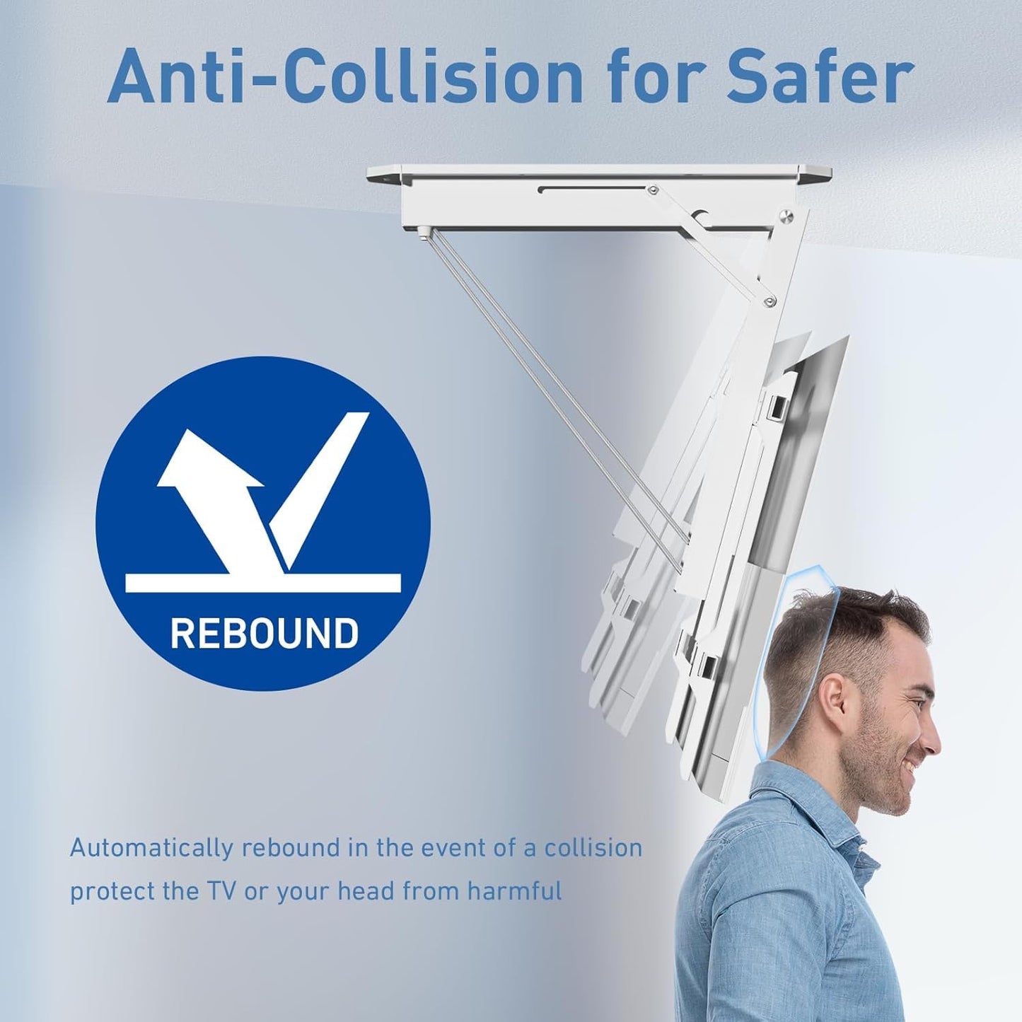XINYAO Electric Ceiling TV Mount with Remote, Motorized Ceiling Mount TV Bracket Flip Down for 32 to 70 inch Flat Curved Screen Mount Drop Down for Flat Pitched Roof Indoor Outdoor (White)
