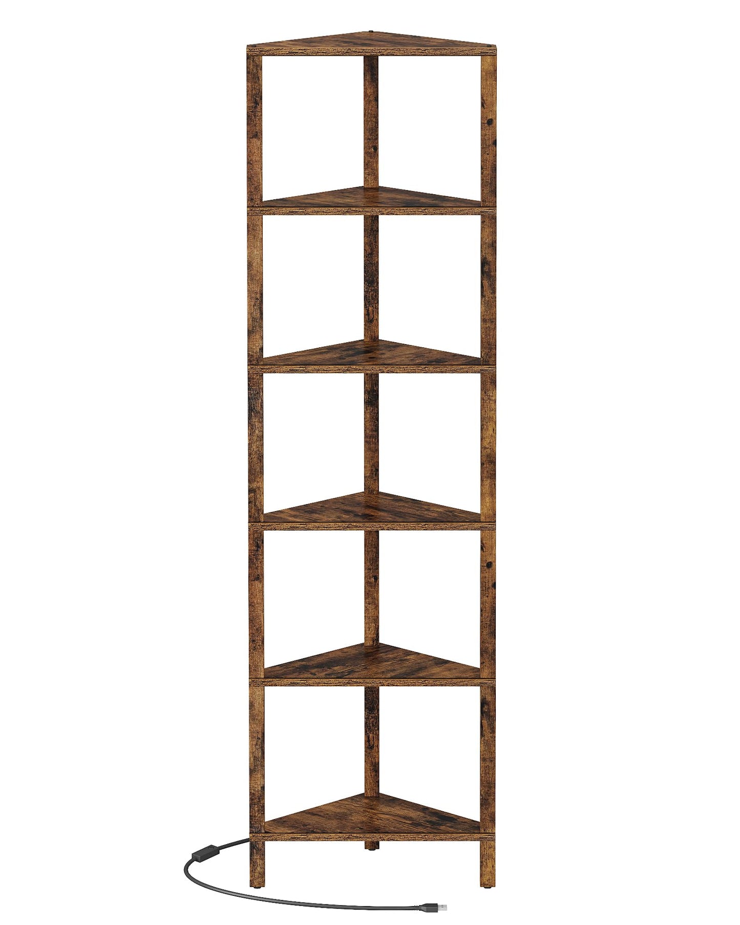 TUTOTAK Corner Shelf with LED Light, 6-Tier Corner Bookshelf for Small Space, Narrow Display Corner Shelf Stand with Storage Rack, for Living Room, Bedroom, Brown BS05BC006L