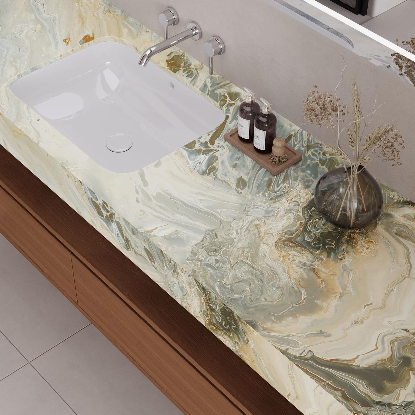 VaryPaper 15.7''x78.7'' Luxury Beige Liquid Marble Contact Paper for Countertops Waterproof Matte Marble Wallpaper Peel and Stick Countertop Vinyl Wrap Removable Granite Wallpaper for Kitchen Bedroom