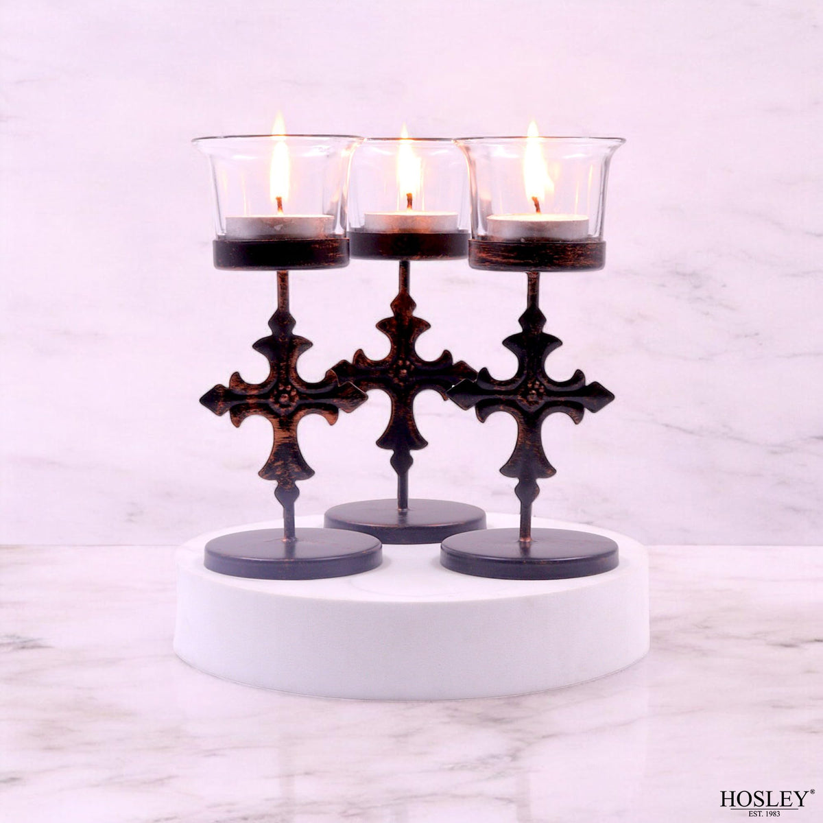 Hosley Set of 6 Black Metal & Glass Votive Candle Holders | Decorative Tea Light Holders for Home Decor, Wedding, Parties, and Dining Table Centerpieces