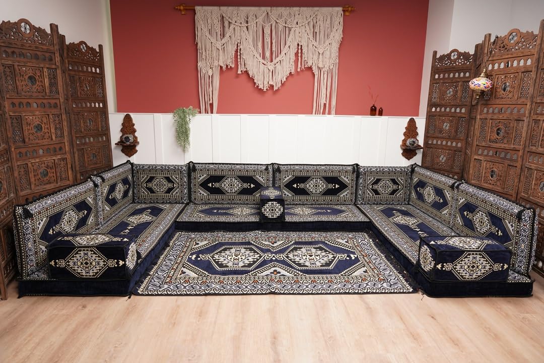 arabicsofa U Shaped Arabic Floor Seating – Handmade Majlis Set– Bohemian Style Sofa