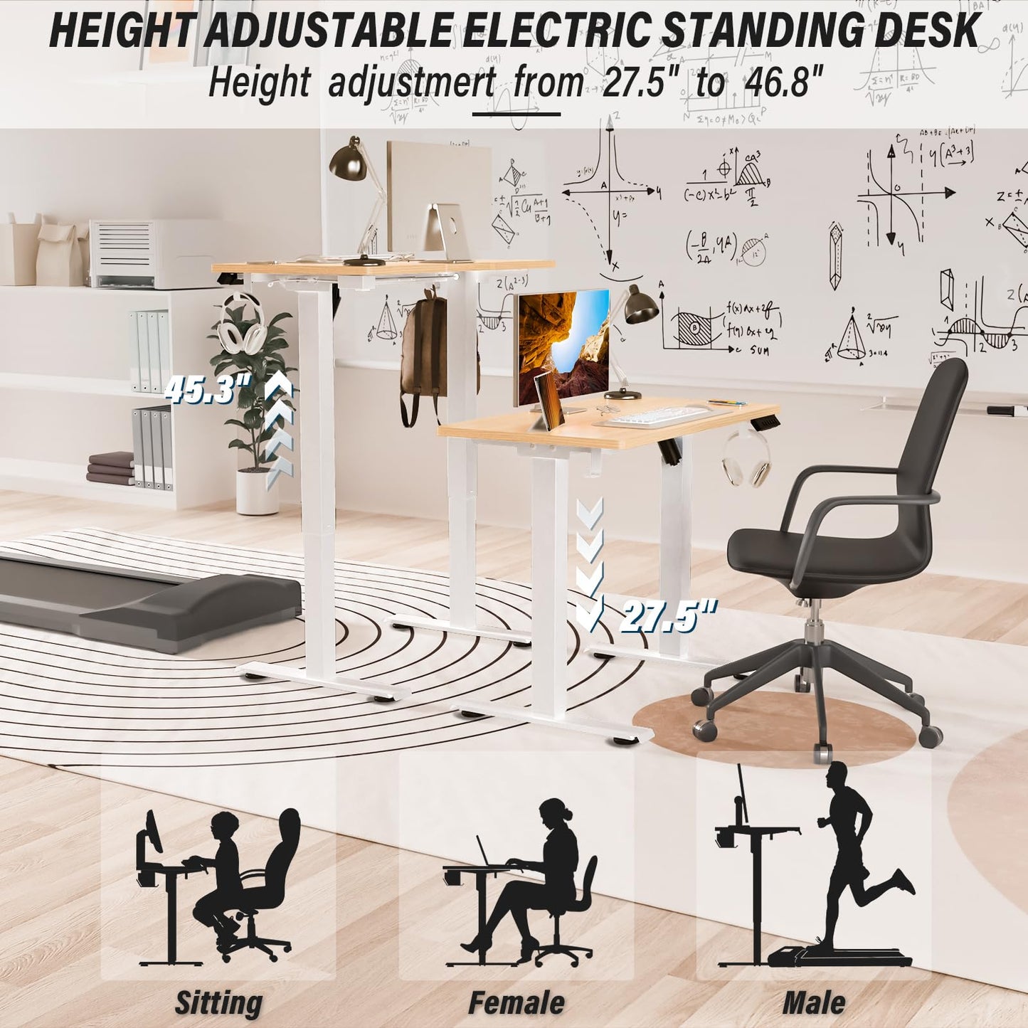 Kingant Standing Desk Height Adjustable Small Electric Stand Up Desks [40 x 24 Inch] - Ergonomic Sit Stand Desk Rising Desks for Home Office Computer Desk Workstation with Cable Management