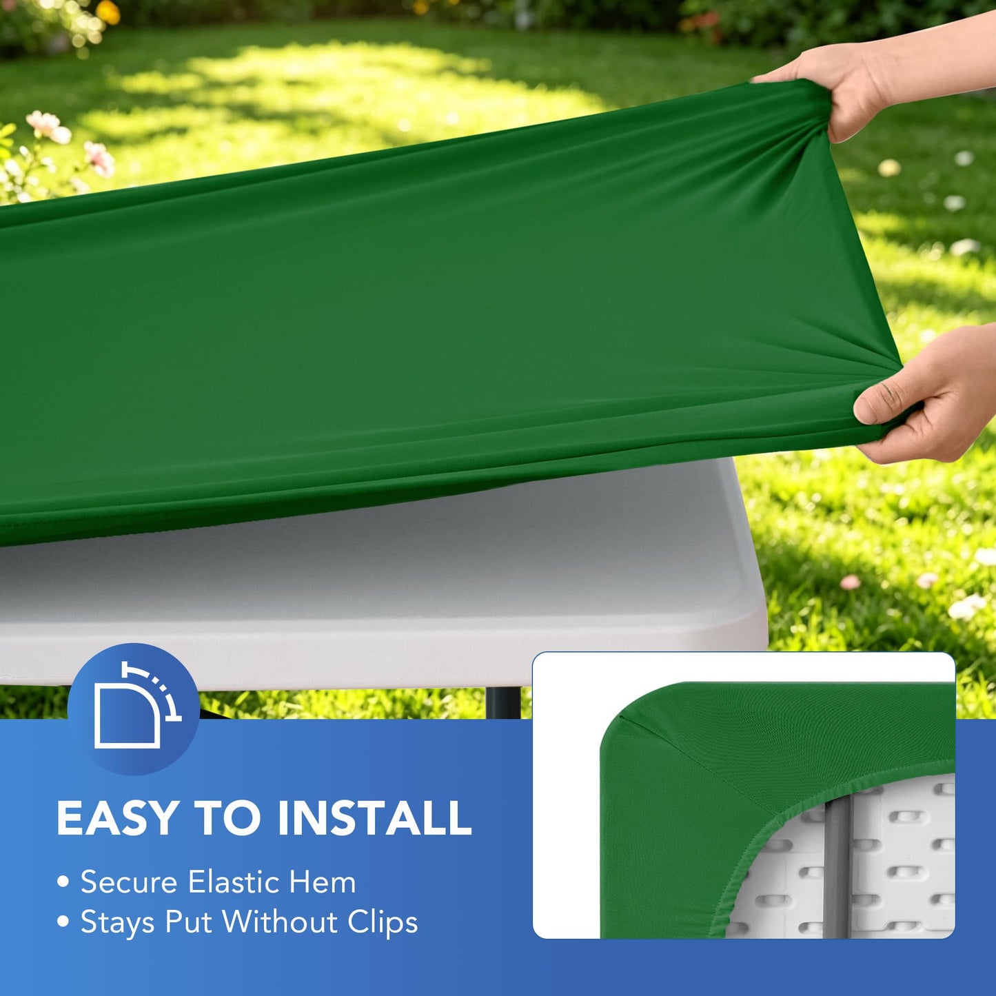 Enjoyidea Square Fitted Tablecloth 34x34 Inch-2 Pack Green Card Elastic Spandex Table Cover-Small Stretch Folding Christmas Table Cloths Topper Cap for Kitchen Dining Picnic Patio Outdoor Party Tables