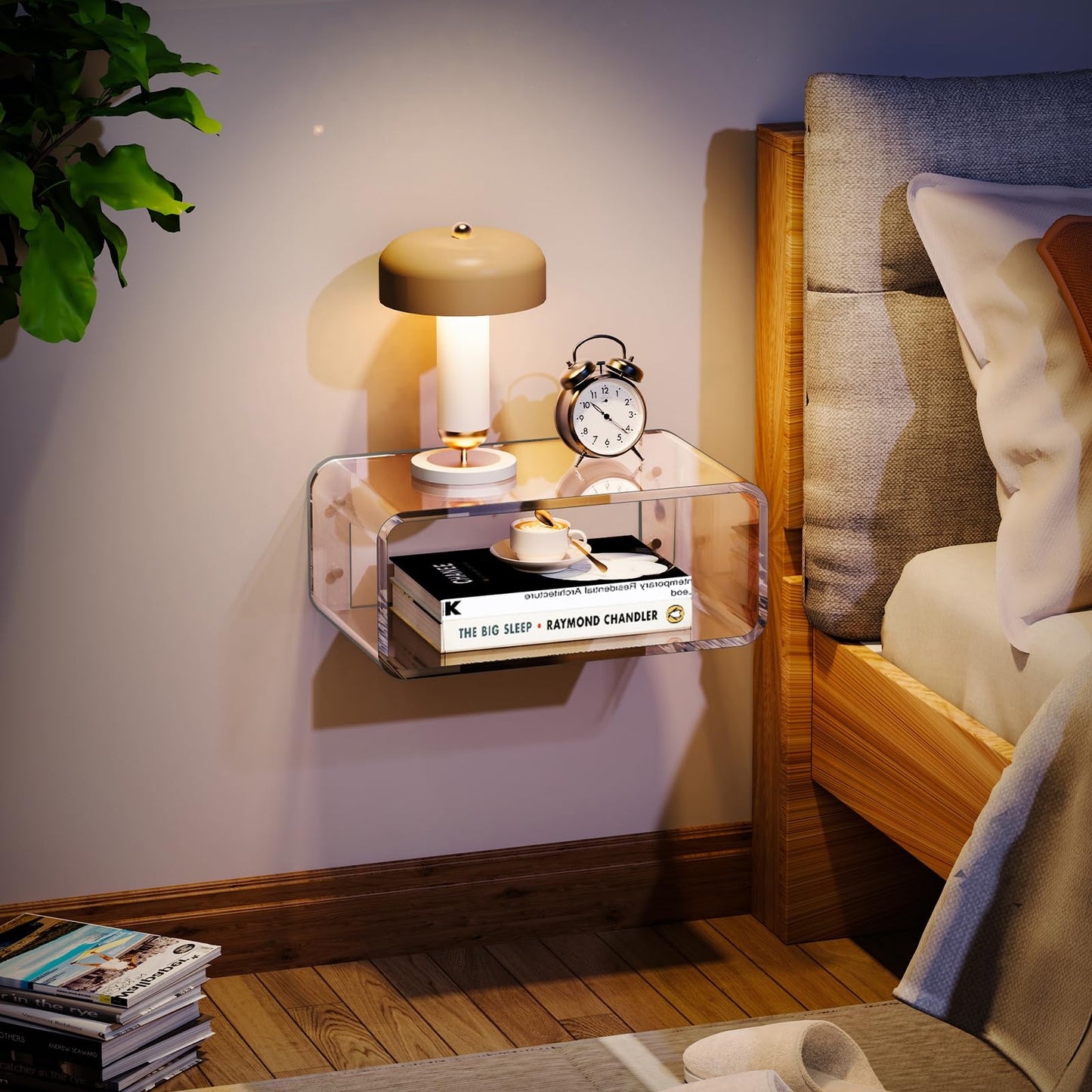 Acrylic Floating Nightstand, Bedside Table, Nightstand Shelf Wall Mounted Bedside Shelf (Clear, 16.1"×9.4“×6.7”)