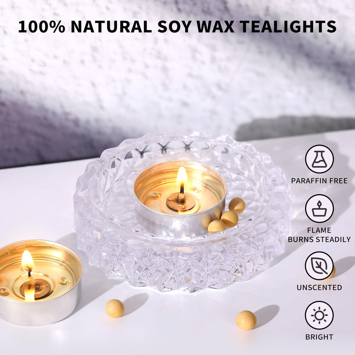 50 Pcs Soy Wax Tealight Candles,100% Natural- 4 Hours White Soy Tea Lights Candle, Paraffin-Free/Unscented Small Tea Candles for Party, Home, Wedding, Emergency