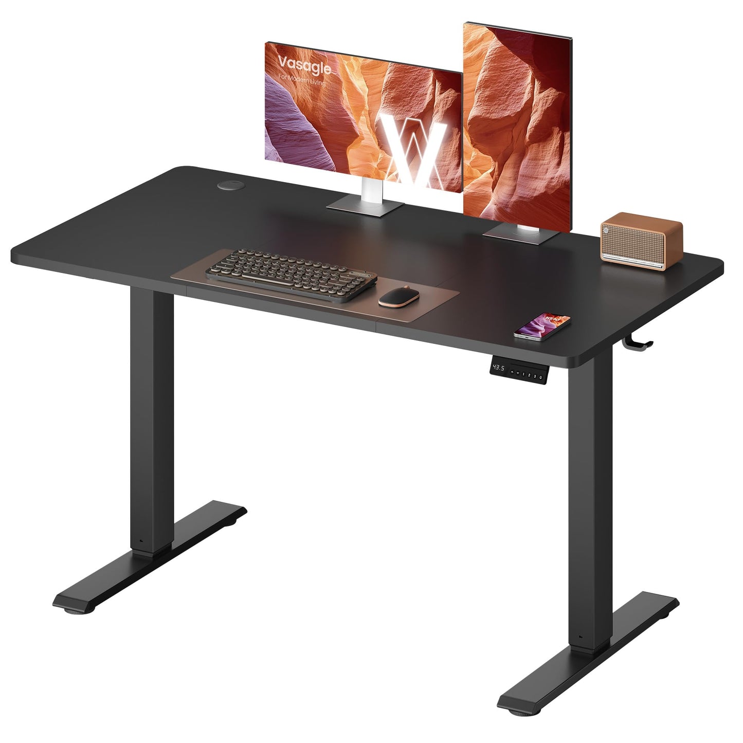 VASAGLE Electric Standing Desk, 47.2 x 23.6 Inches Height Adjustable Desk, Sedentary Reminder, 4 Memory Heights, for Home Office, Ink Black ULSD312BZ02S
