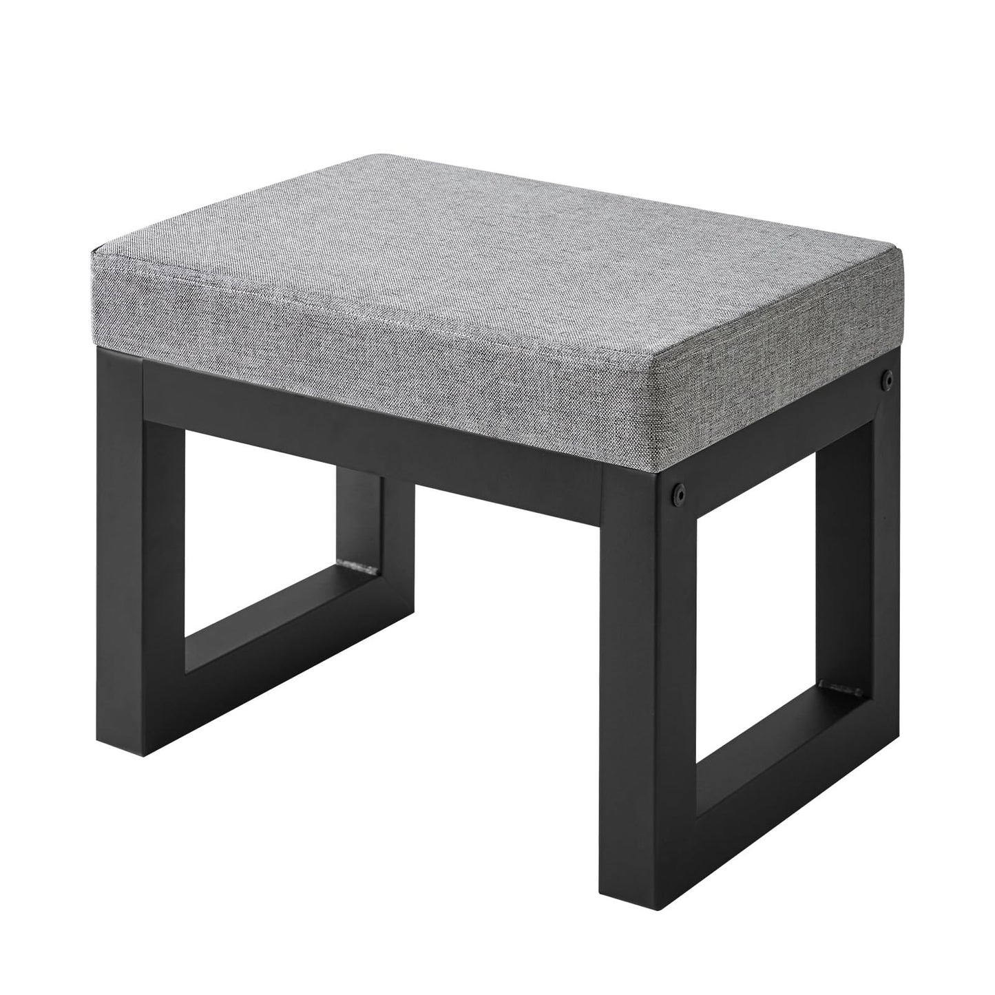IBUYKE 16 Inch Small Foot Stool Ottoman, Rectangle Linen Foot Rest with Padded Seat and Metal Legs, Modern Ottoman Foot Rest for Living Room Bedroom Entryway Couch, Grey-Blue WBD001L