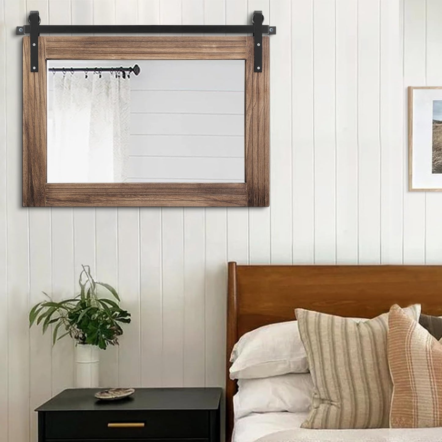AAZZKANG Wood Mirror Rectangle Large Rustic Wall Mirror 18"x26" with Framed Bedroom Living Room Bathroom Hanging Mirror Horizontal