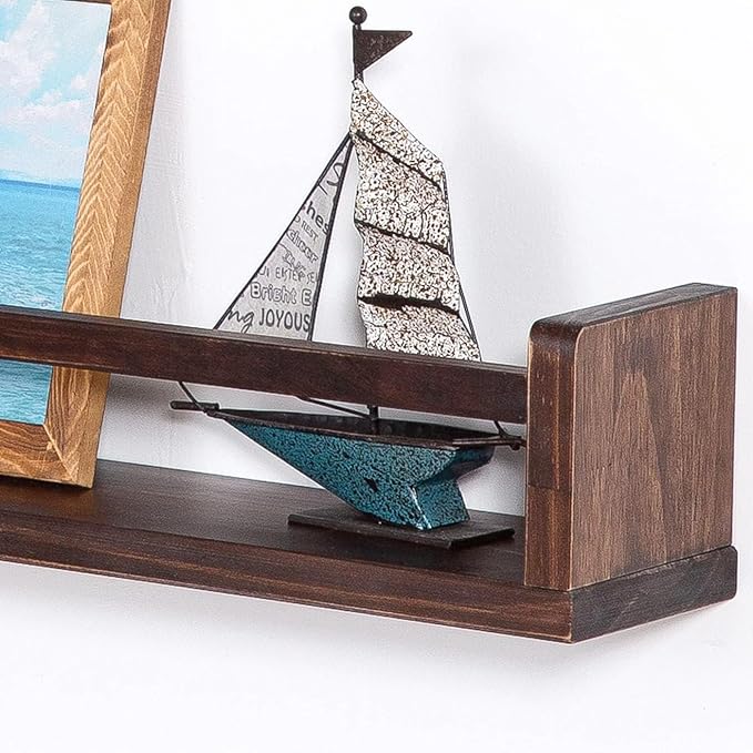 AZSKY Nursery Book Shelves Deep Walnut Wall Mount Floating Book Shelf