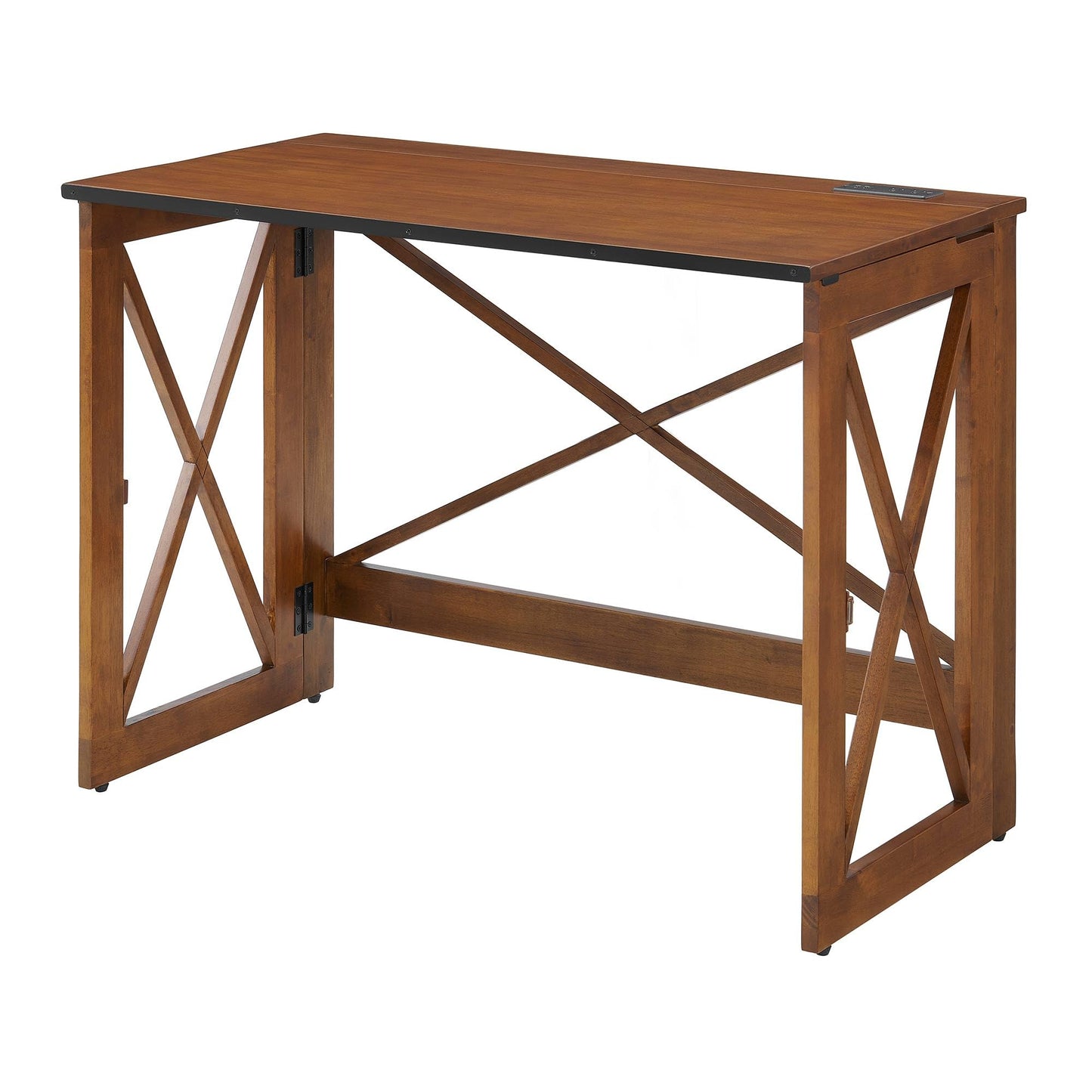 MECO Stakmore 110 Volt Stylish Versatile Expandable Folding Desk with Built in Outlets for Home Office, Den, or Living Room, Fruitwood