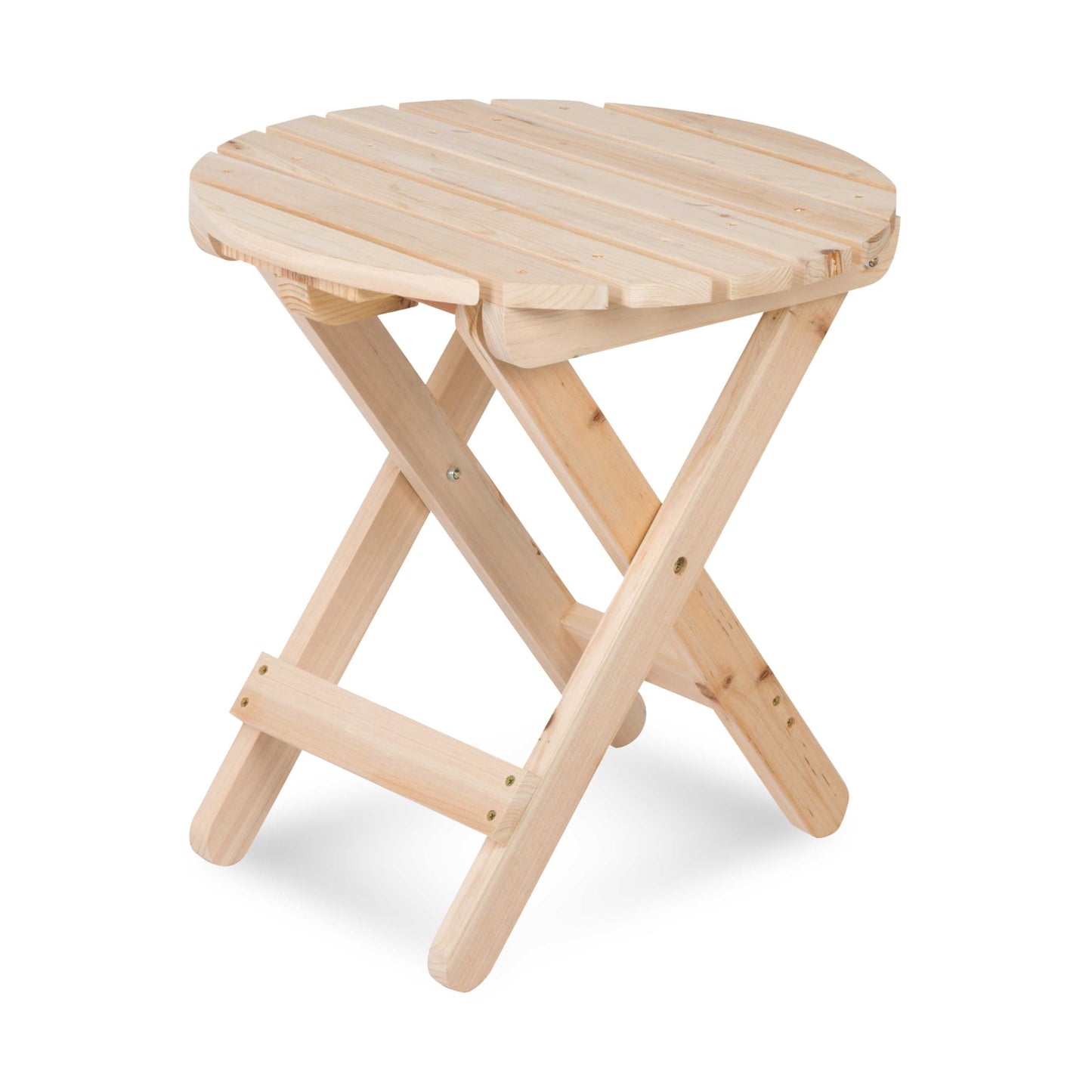 Shine Company Round Wooden Folding Solid Wood Side Table, Outdoor Adirondack Small Patio Table, Natural