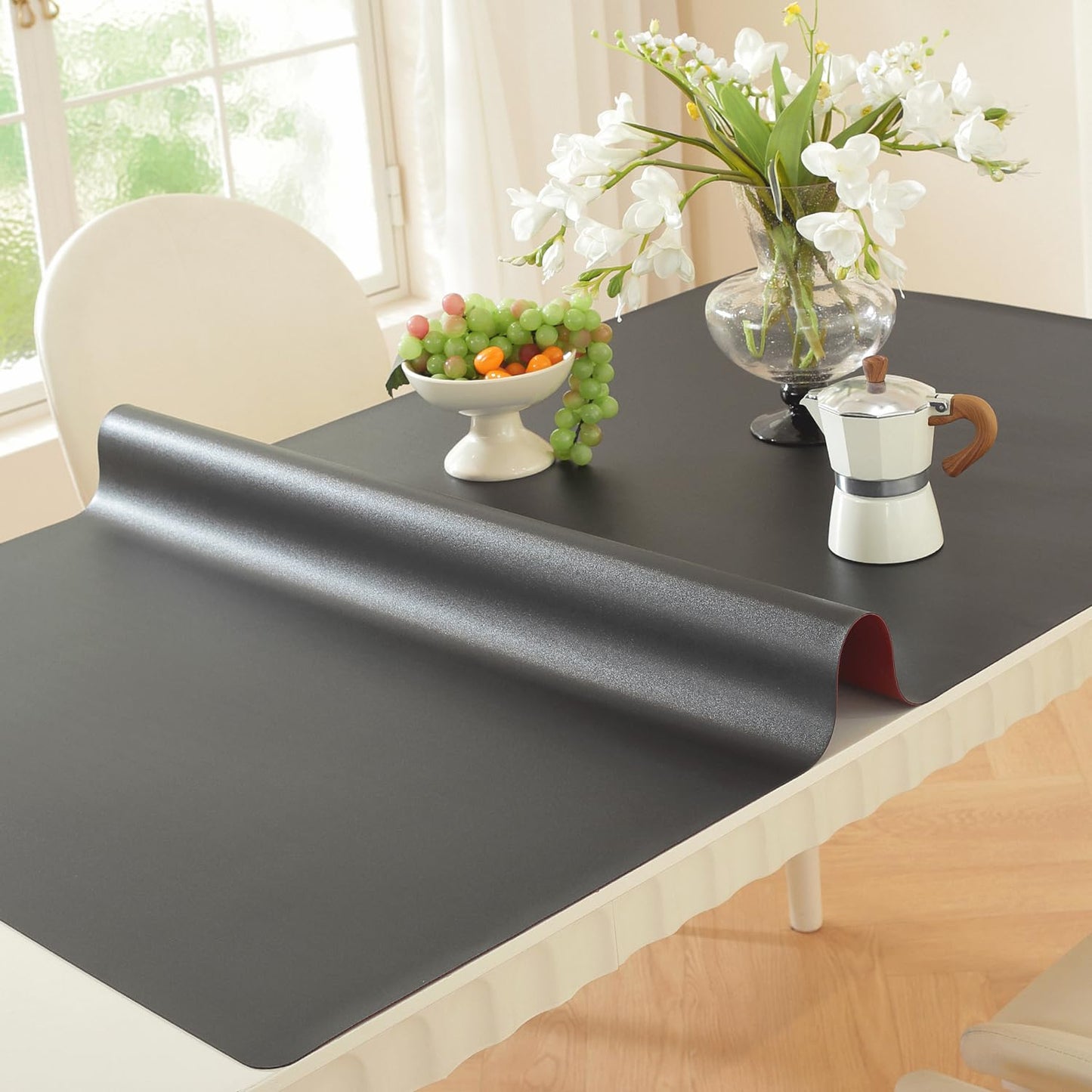 OstepDecor Black Table Cover Protector 36 x 60 Inch, 1.5mm Thick Plastic Table Cover, Dining Table Protector Pad, Waterproof & Easy Cleaning PVC Desk Mat for Dresser, Coffee & Kitchen Wooden Tabletop