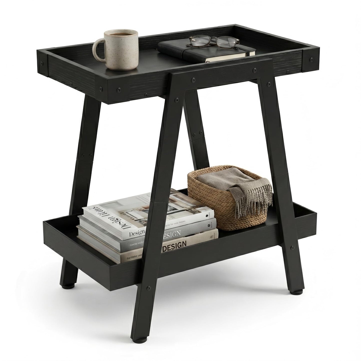 IPARTS EXPERT Farmhouse Side Table, 2-Tier Industrial End Table Black