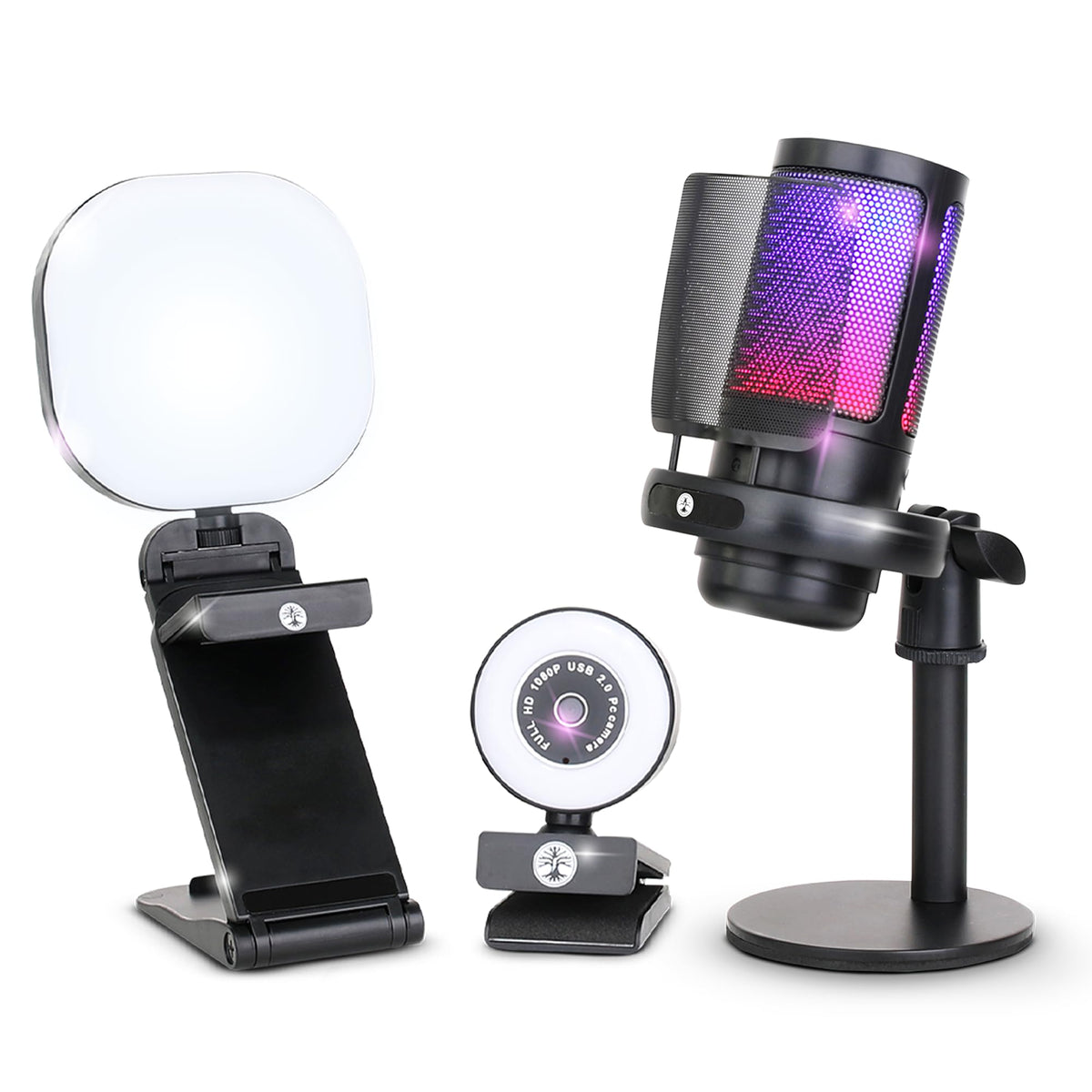 Webcam Streaming Kit with USB RGB Microphone & LED Light – 1080P 30FPS Streaming Camera Bundle for Twitch, YouTube, Podcasting, WFH – PC & Mac Compatible