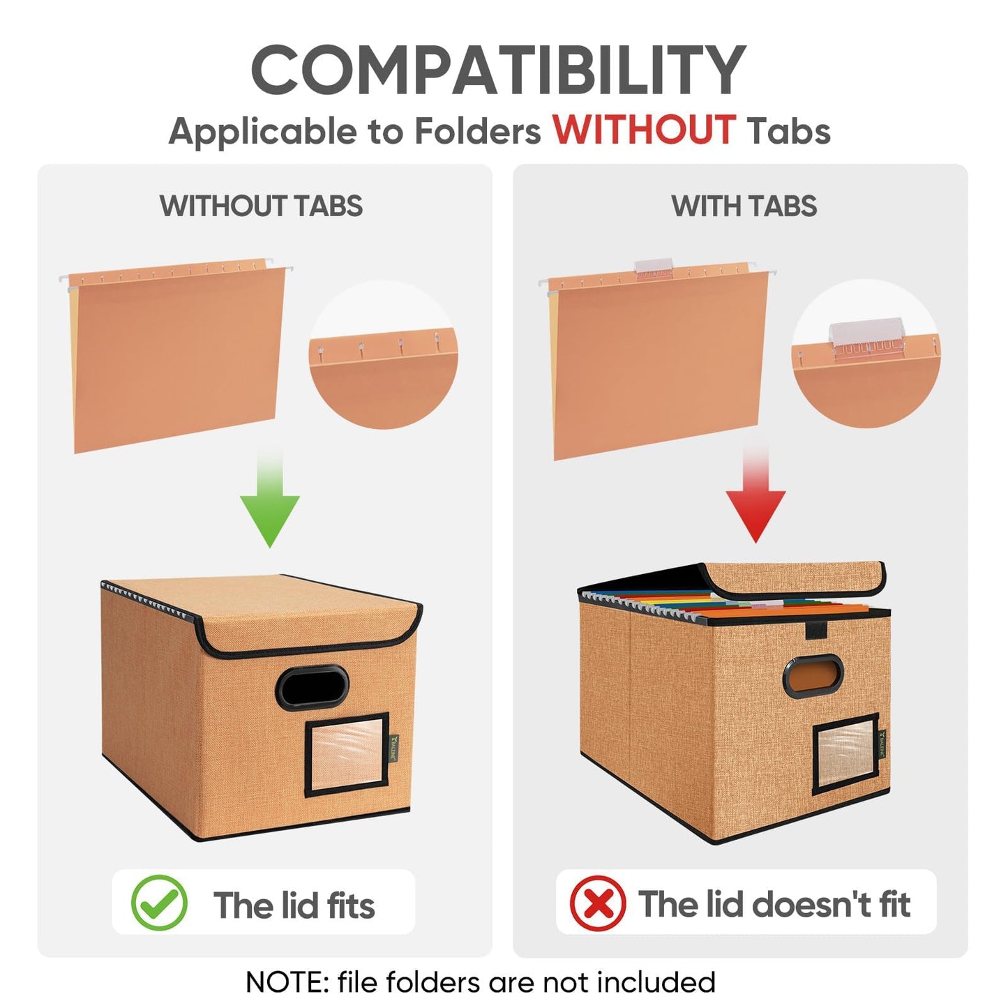 BALEINE File Organizer Box with Lid, Collapsible File Folder Organizer with Plastic Slide, Hanging File Folder Box for Office Document Storage (1 Pack, Orange)