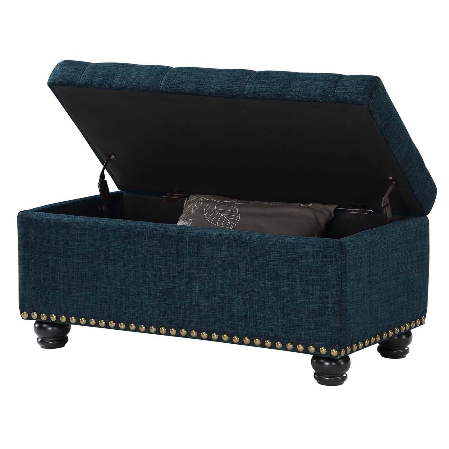 Convenience Concepts Designs4Comfort 7th Avenue Ottoman Bench 35.5" - Modern Upholstered Footstool & Seat with Hinged Lid & Storage, for Living Room, Bedroom, & Entryway, Dark Blue Fabric