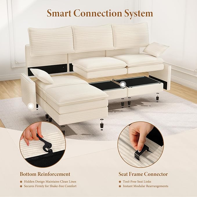 Vesgantti 142" U Shaped Sectional Couch, Comfy Cloud Modular Sectional Sofa