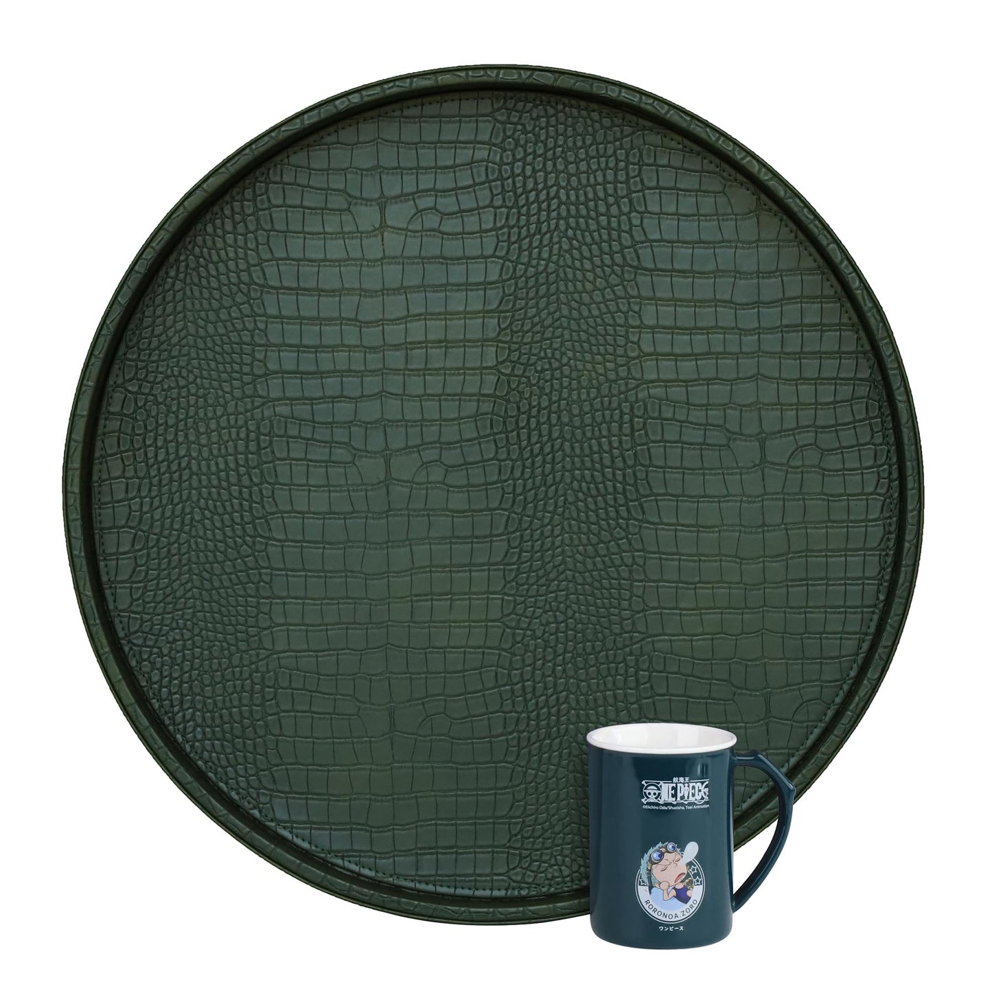HofferRuffer Round Serving Tray 20'', Elegant Faux Leather Circle Ottoman Table Tray, Serve Tea Coffee Breakfast in Bedroom Living Room Kitchen(Green, 20")