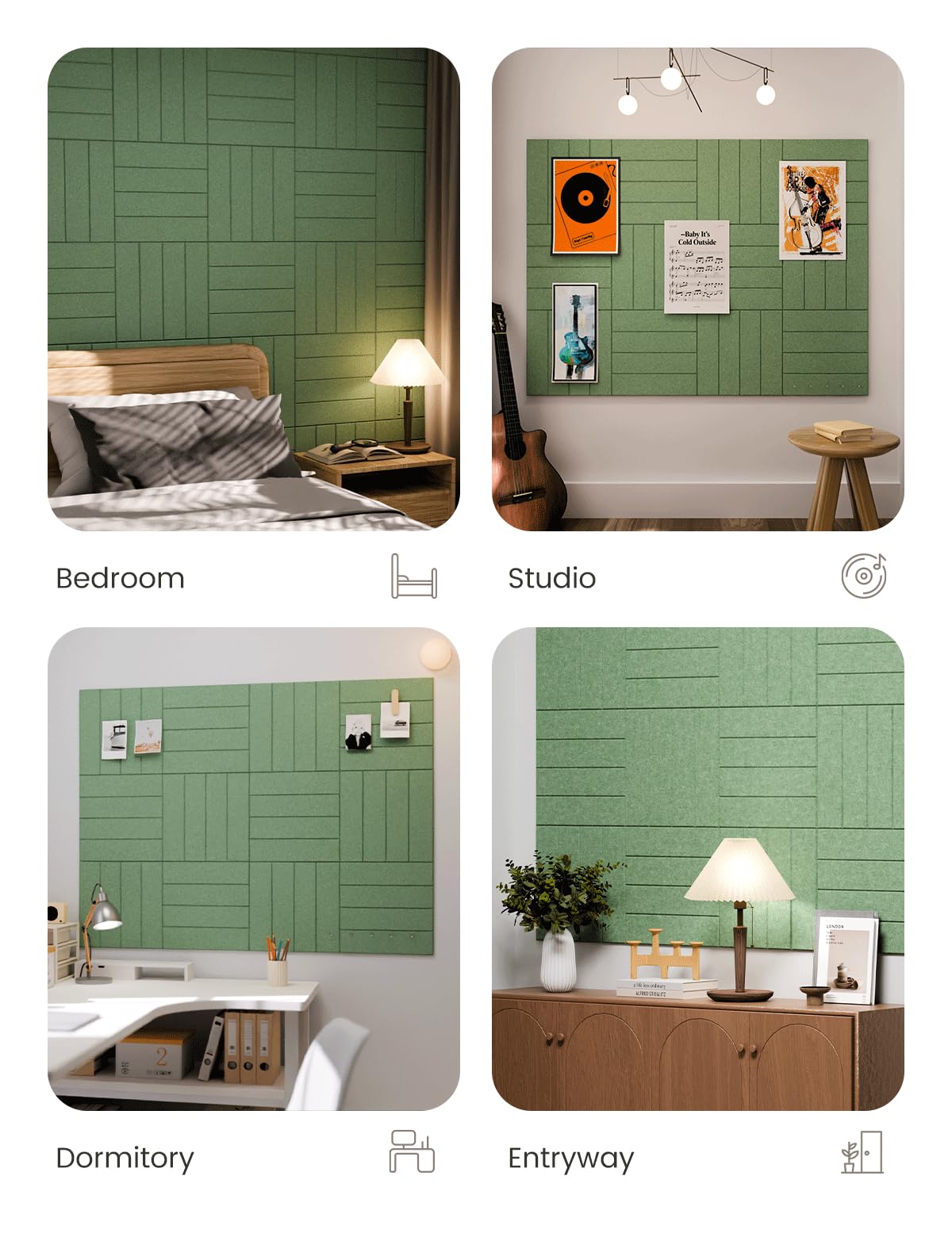 Large Felt Bulletin Board 48" x 36" Cork Board Alternative-12 Pack with 70 Safe Removable Adhesive Tabs, Cork Boards for Walls Felt Board for Home Office Classroom Pin Board-Moss Green