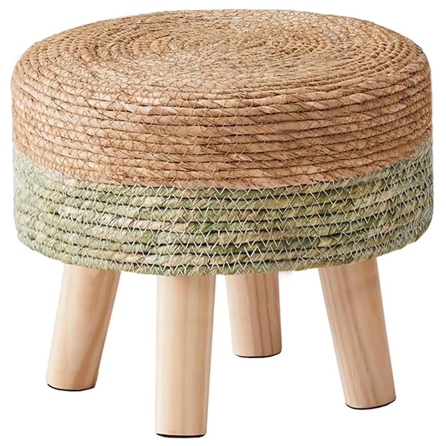 Wimarsbon Round Foot Stool Natural Seagrass Poufs Ottoman Hand Weave Footrest Stool for Couch Desk Extra Seat Step Stool with Solid Wood Legs for Hallway Patio Lounge Green