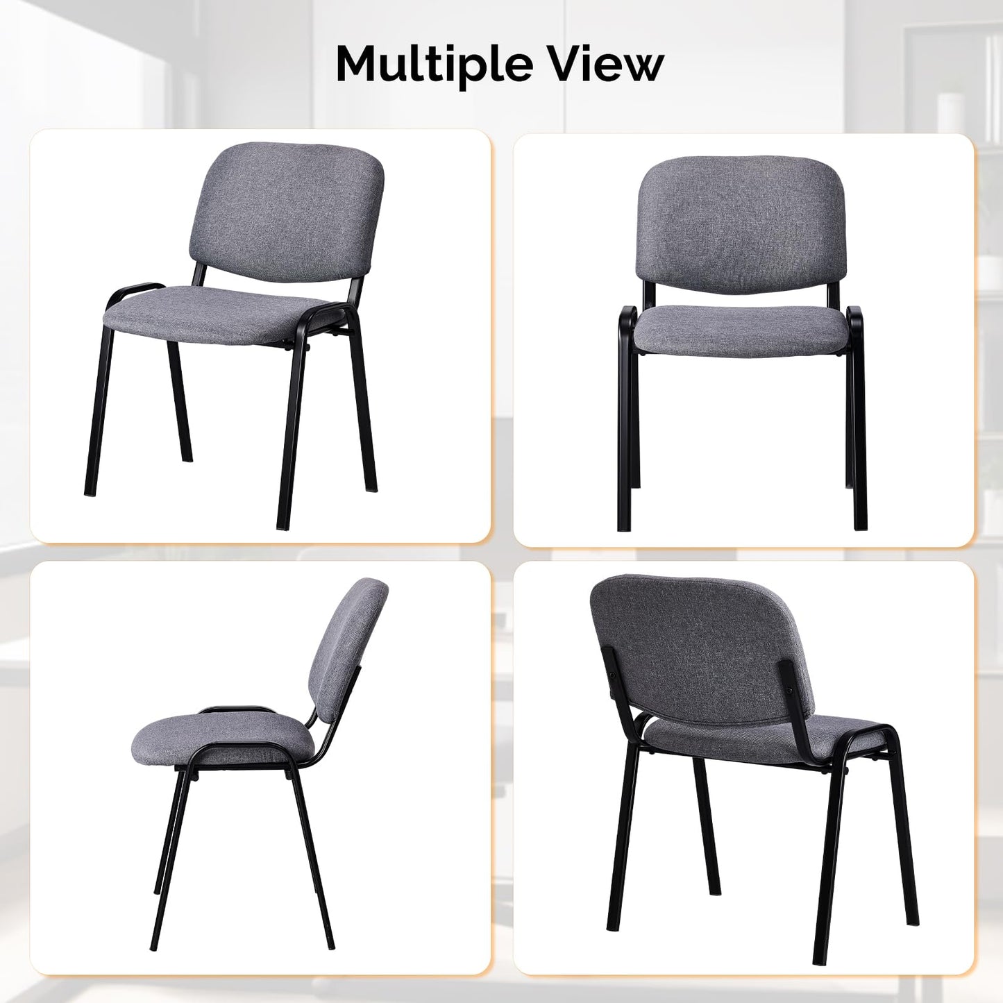 VINGLI Waiting Room Stacking Chairs, 5-Pack Fabric Church Conference Stackable Chair Set, for Office Guest & Reception Meeting Rooms, Lobby, Simple&Space-Saving, Fabric-Grey