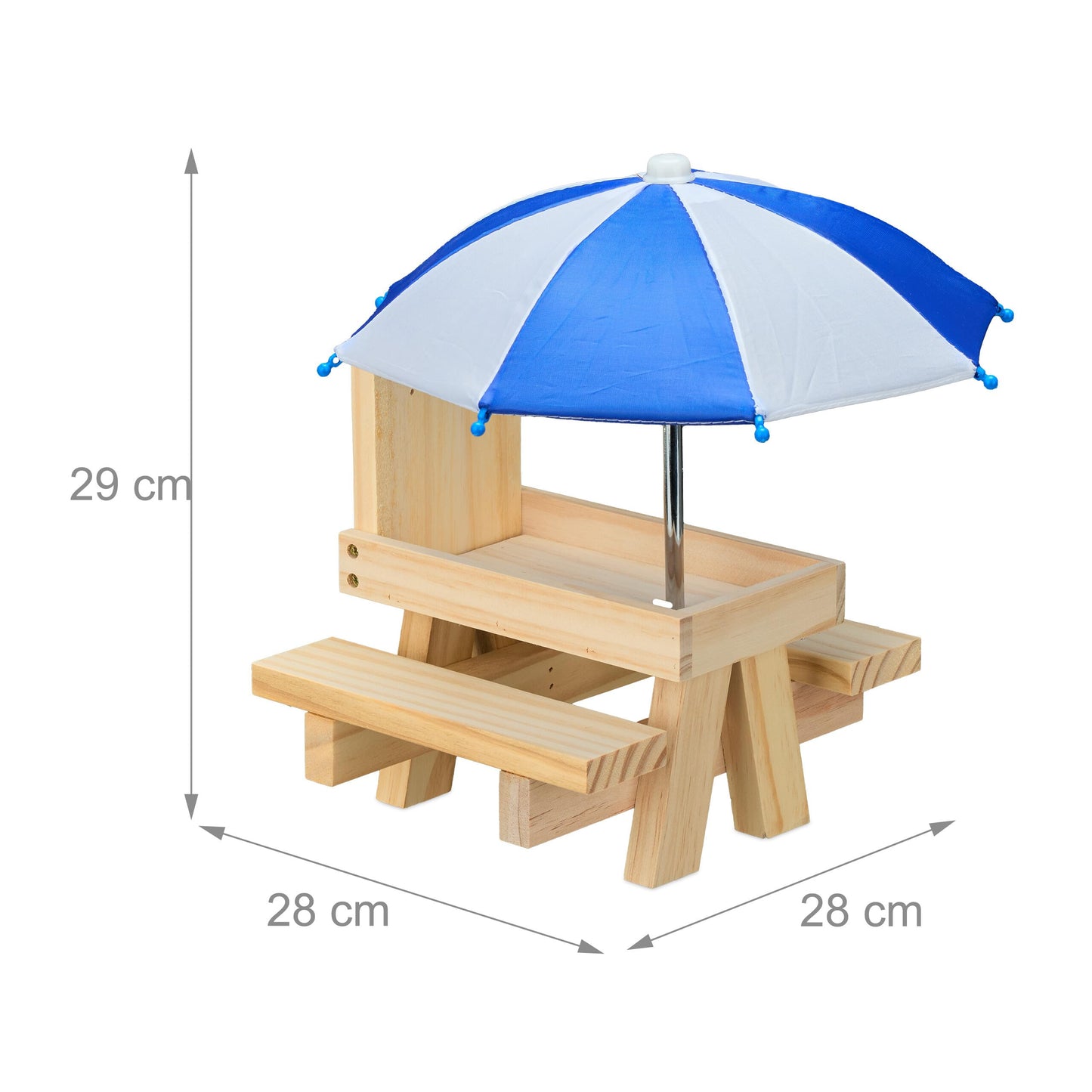 Relaxdays 1 x Wooden Squirrel Bench with 2 Umbrellas, Squirrel Picnic Table Hanging Light Brown