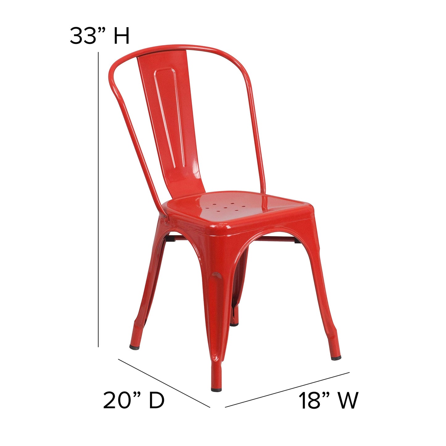 Flash Furniture Perry Commercial Grade Red Metal Indoor-Outdoor Stackable Chair with Powder Coated Steel Frame