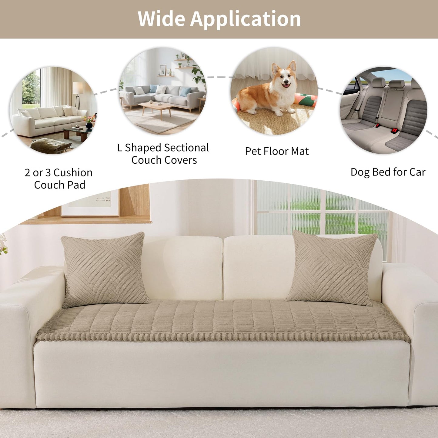 CYCMACO Fuzzy Pet Couch Covers for Dogs Washable, Thick Couch Covers for 2 Cushion Sofa Pet Friendly, Non Slip Plush Dog Couch Cover for for Sectional, Loveseat (Brown, 27.6" x 59")