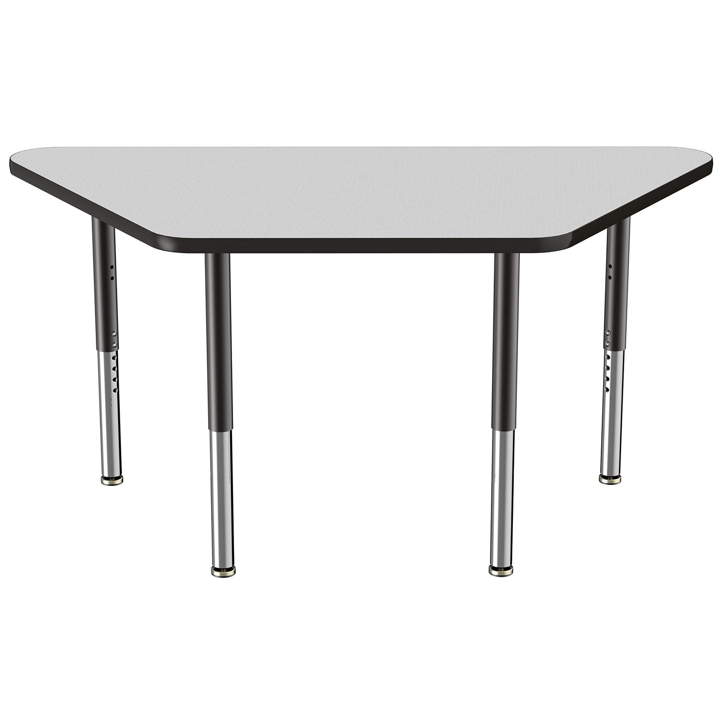 FDP Mobile Trapezoid Activity School and Office Table (30 x 60 inch), Super Legs with Glides and Casters for Collaborative Environments, Adjustable Height 19-30 inches - Gray Top and Black Edge