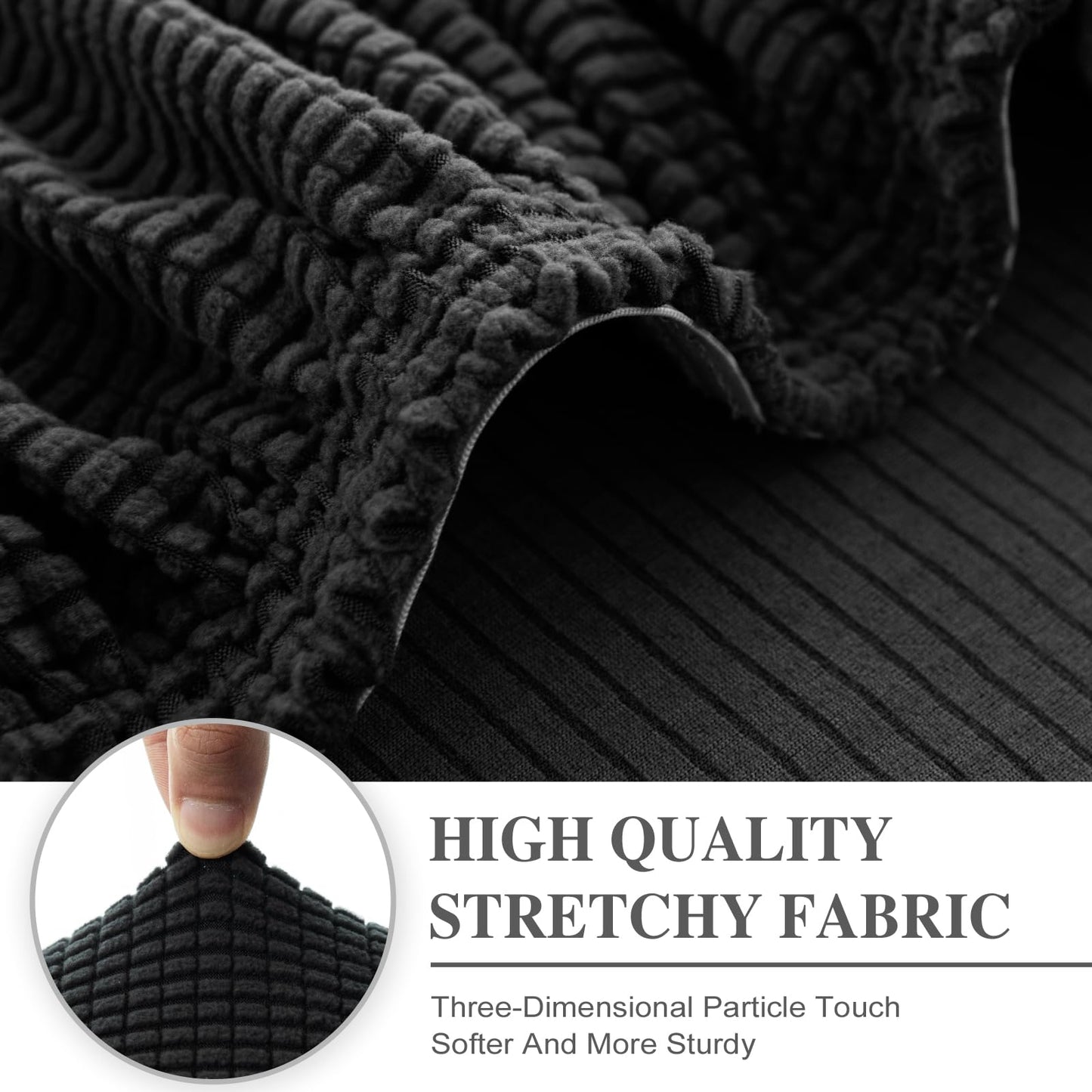 LA MEACK Couch Cushion Covers for Sectional Sofa L Shape Washable Separate Seat Chaise Couch Cover Stretch Sofa Slipcovers with 2 Pcs Pillowcases(3 Seater + 1 Chaise, Black)