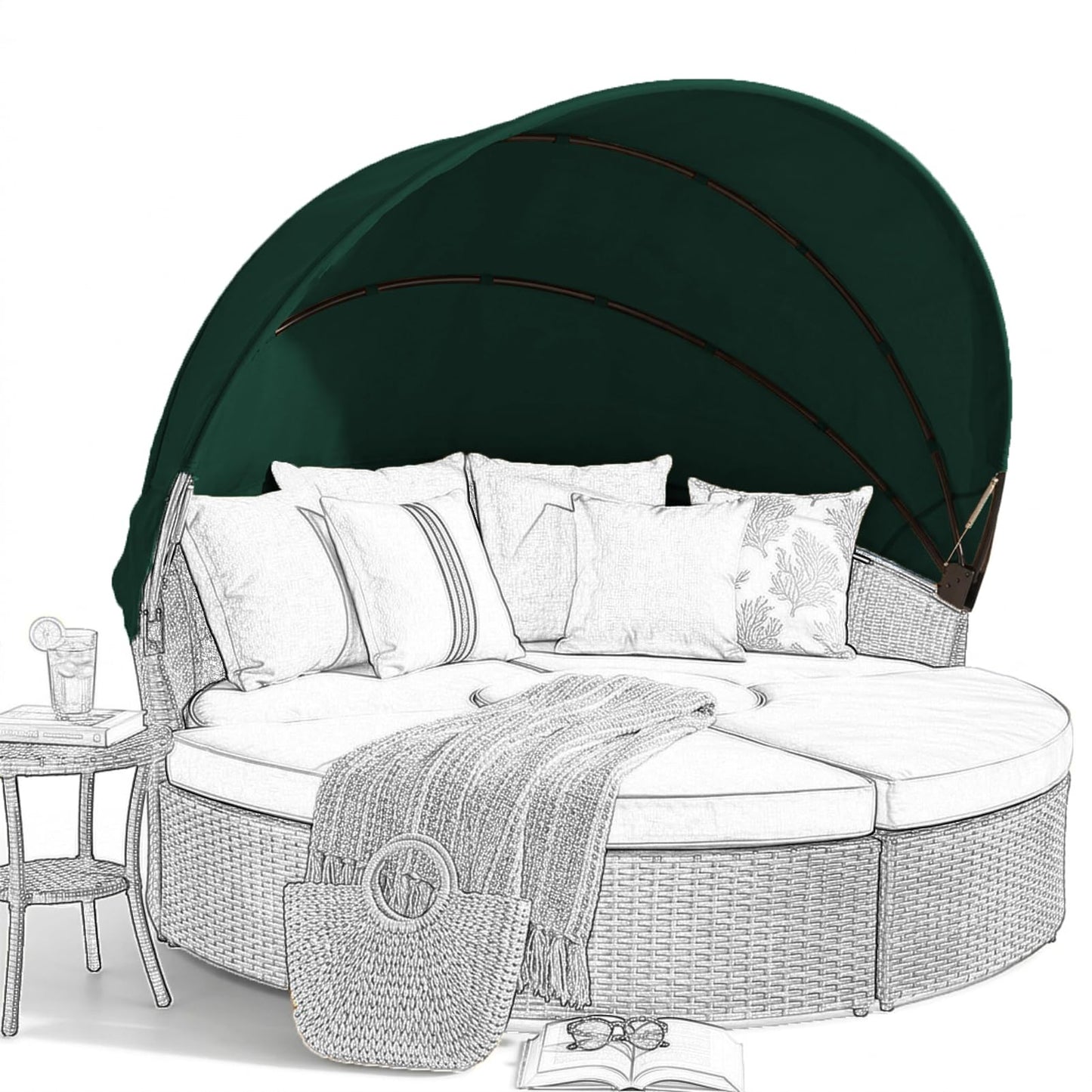 SWFEMWS Round Canopy Cover for 66"-75" Outdoor Daybeds, Water-Resistant & UV-Resistant, Easy Installation with Hook and Loop Straps, Fits Wicker Sunbeds, No Tools Needed