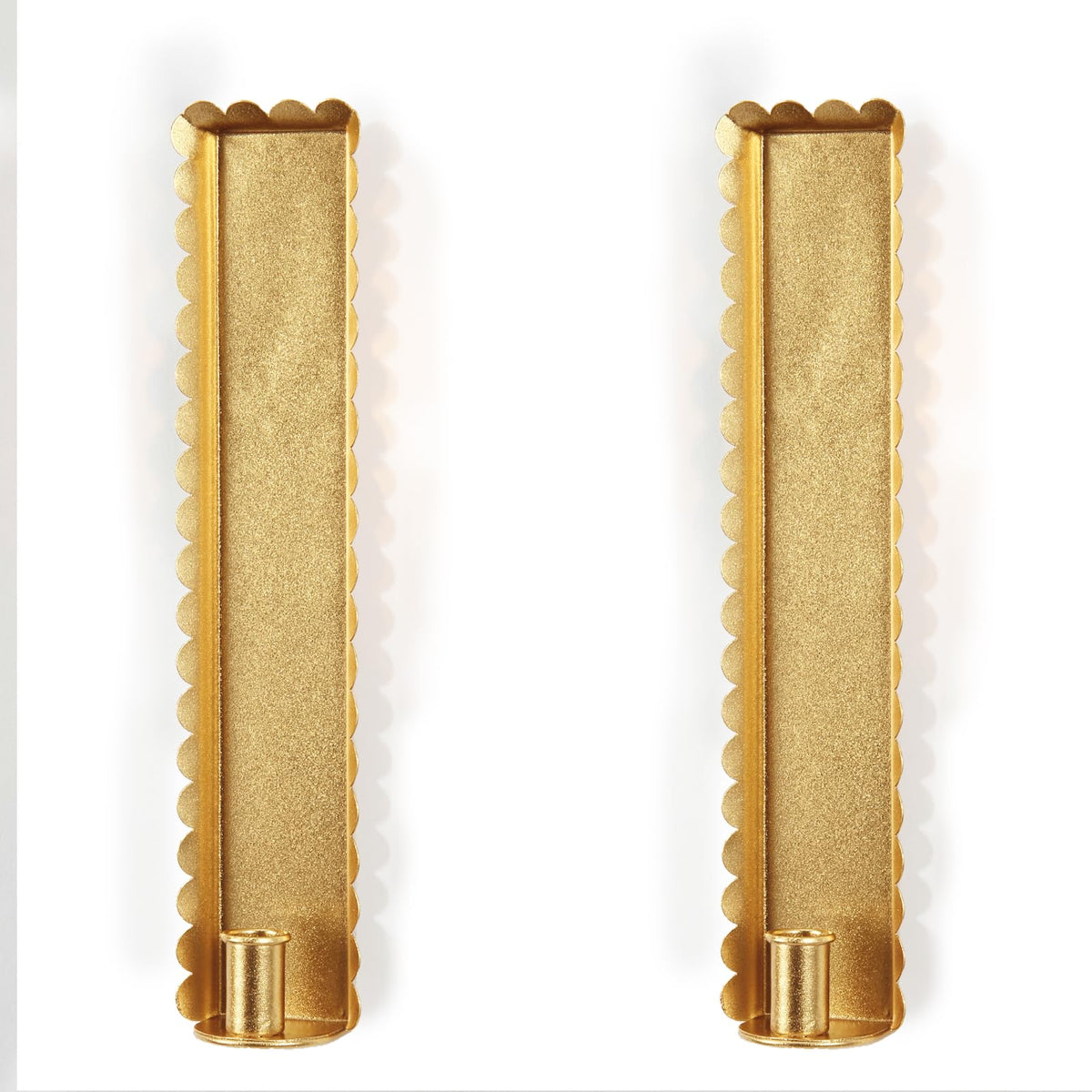AimtoHome Gold Wall Candle Sconces Set of 2, Scalloped Edge Box-Shaped Cast Iron Farmhouse Church Holders for Taper Candles, Wall Mounted Rustic Candle Sconce for Living Room, Dining Room Decor