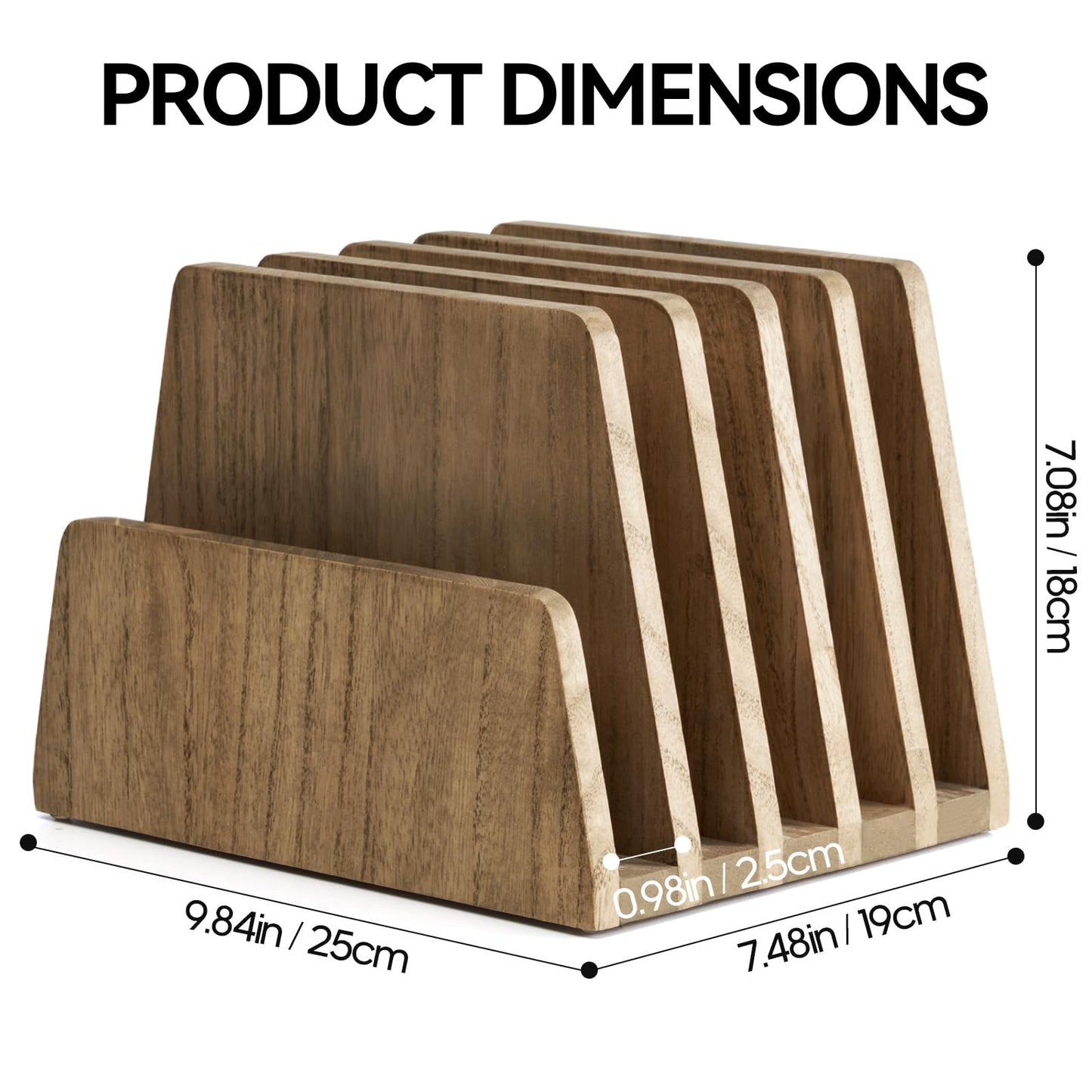 KIRIGEN Wooden Desk Mail Organizer, 5-Slot File Holder and Letter Sorter for Mail, Folders, Bills, Papers, Notebooks, Home Office, Classroom, Countertop, No Assembly, Brown 5KWJJ-DBR