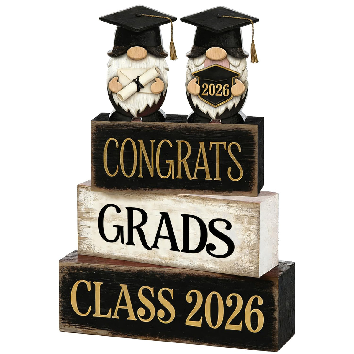 2026 Graduation Table Decorations Class of 2026 Senior Tiered Tray Decor Wooden Gnome Block Signs Farmhouse Congrats Grad Tabletop Party Centerpiece for Tables Wooden Sign for Home Decor