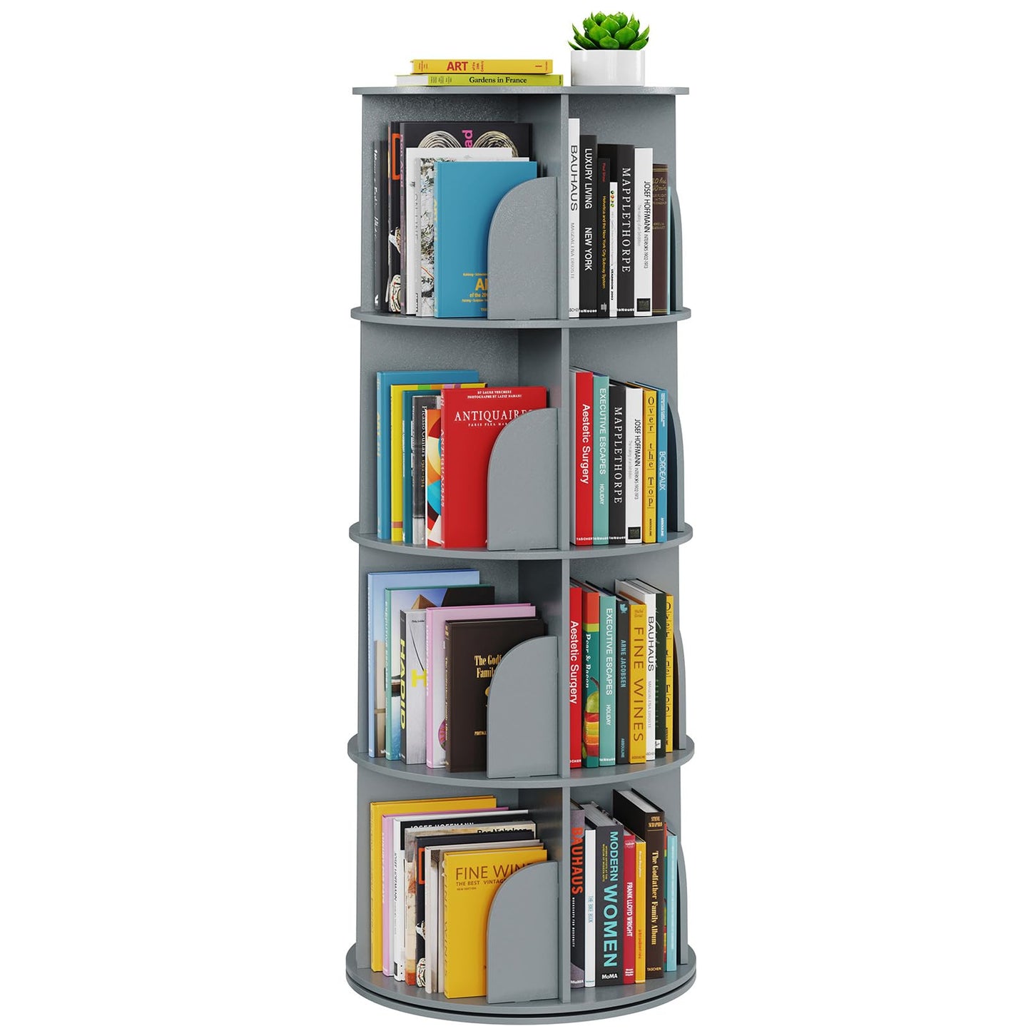 SpaceAid 4 Tier Rotating Bookshelf Tower, Spinning Bookcase Lazy Susan, Revolving 360 Book Shelf Storage Round Carousel, Vertical Rotate Turning Spiral Corner Organizer, Gray