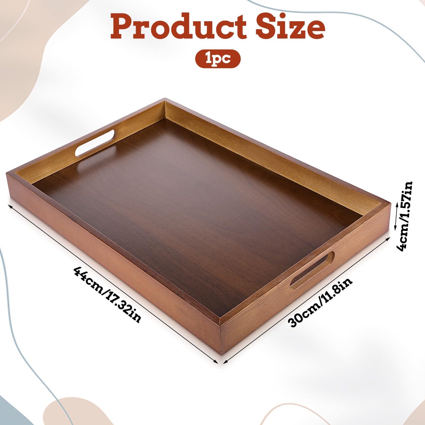 KongTiva 17.3 Inch Acacia Wood Serving Tray with Handles, Large Wooden Ottoman Tray for Breakfast in Bed, Dinner, Coffee Table, Decorative Rectangular Tray for Living Room Bedroom Entryway Kitchen