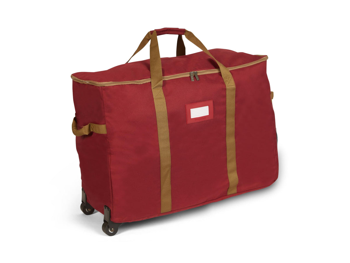 Covermates Keepsakes Rolling Treasurekeeper Storage Bag – Heavy-Duty Polyester with Dual Wheels & Handles – Protects Holiday Decorations with ID Window & Dual Zipper Access, Red