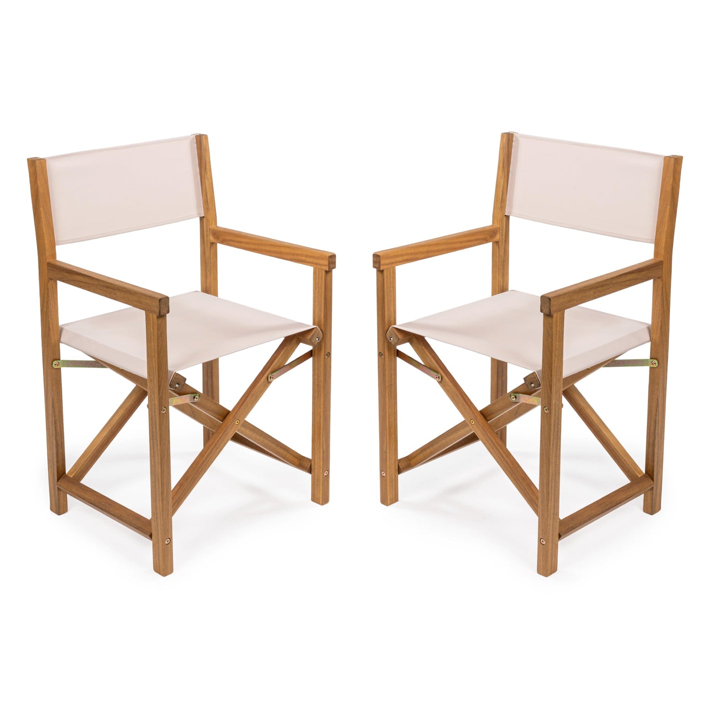 JONATHAN Y Cukor Coastal Acacia Wood Folding Outdoor Director Chair Set of 2 for Patio, Deck & Balcony, Weather-Resistant Teak Brown and Beige, No Assembly Required DRC1000B-SET2