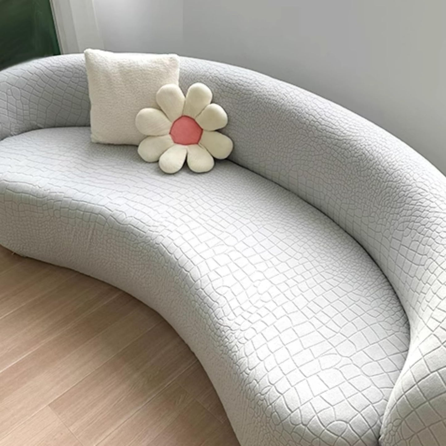 KXMDDLW Stretch Semi-Circular Curved Sofa Cover,Curved Couch Cover Non-Slip Modern Cloud Sectional Sofa Slipcover(Light Gray,1 seat[37-57 inch])