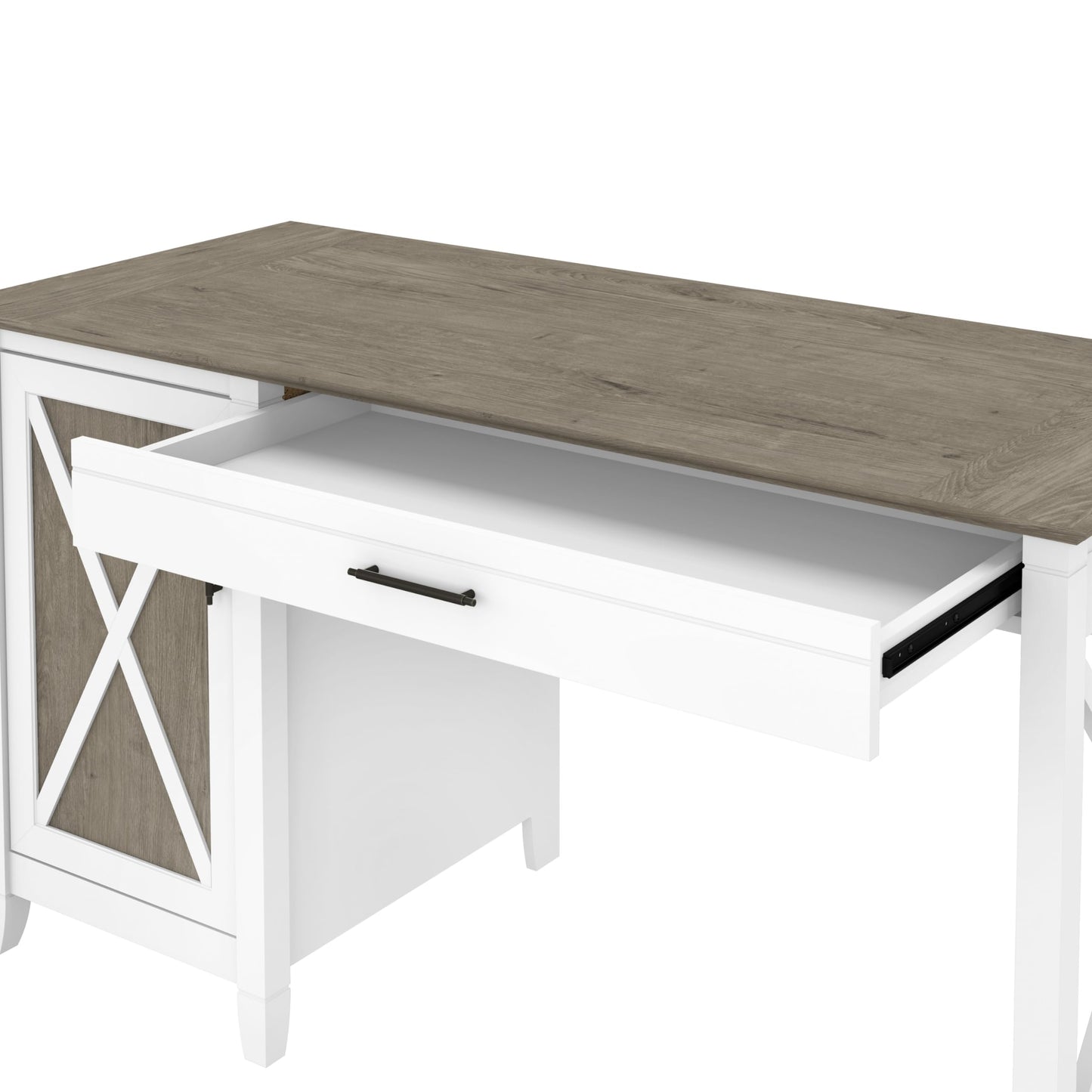 Bush Home Key West Computer Desk with Storage | Farmhouse PC Table for Home Office in Pure White and Shiplap Gray | 54W x 24D