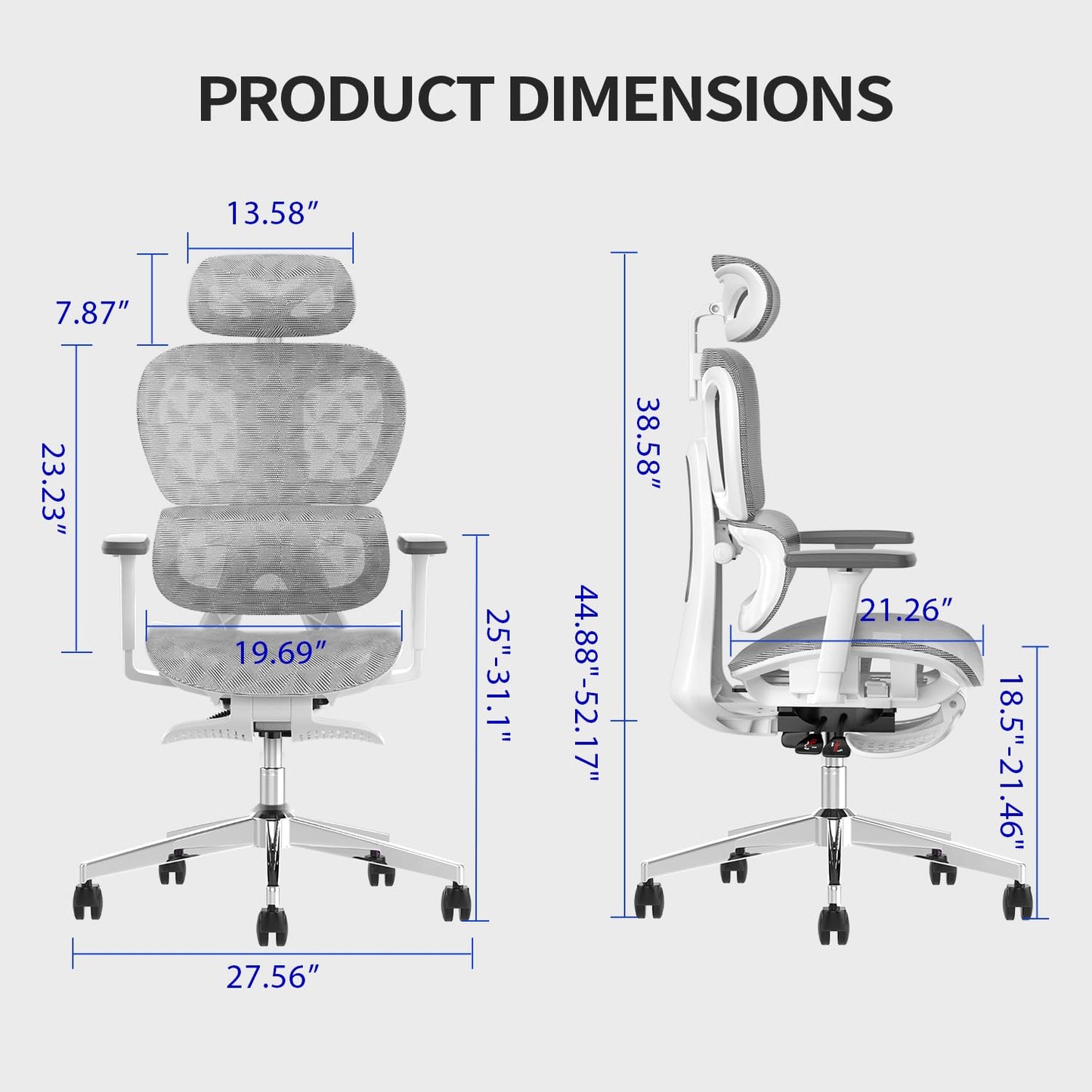 PatioMage Ergonomic Office Chair, Big and Tall Desk Chair with Adjustable Lumbar Support & Seat Depth, High Back Computer Chair, Swivel Mesh Chairs with Wheels for Home Office, White