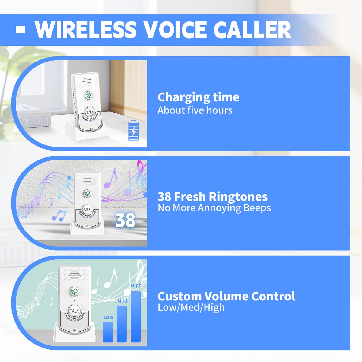 Doorbell Intercoms System for Home, 2 Way Room to Room Door Intercom Wireless with Long-Lasting Rechargeable System, Communication Devices for House Office Classroom with FCC/CE Certified