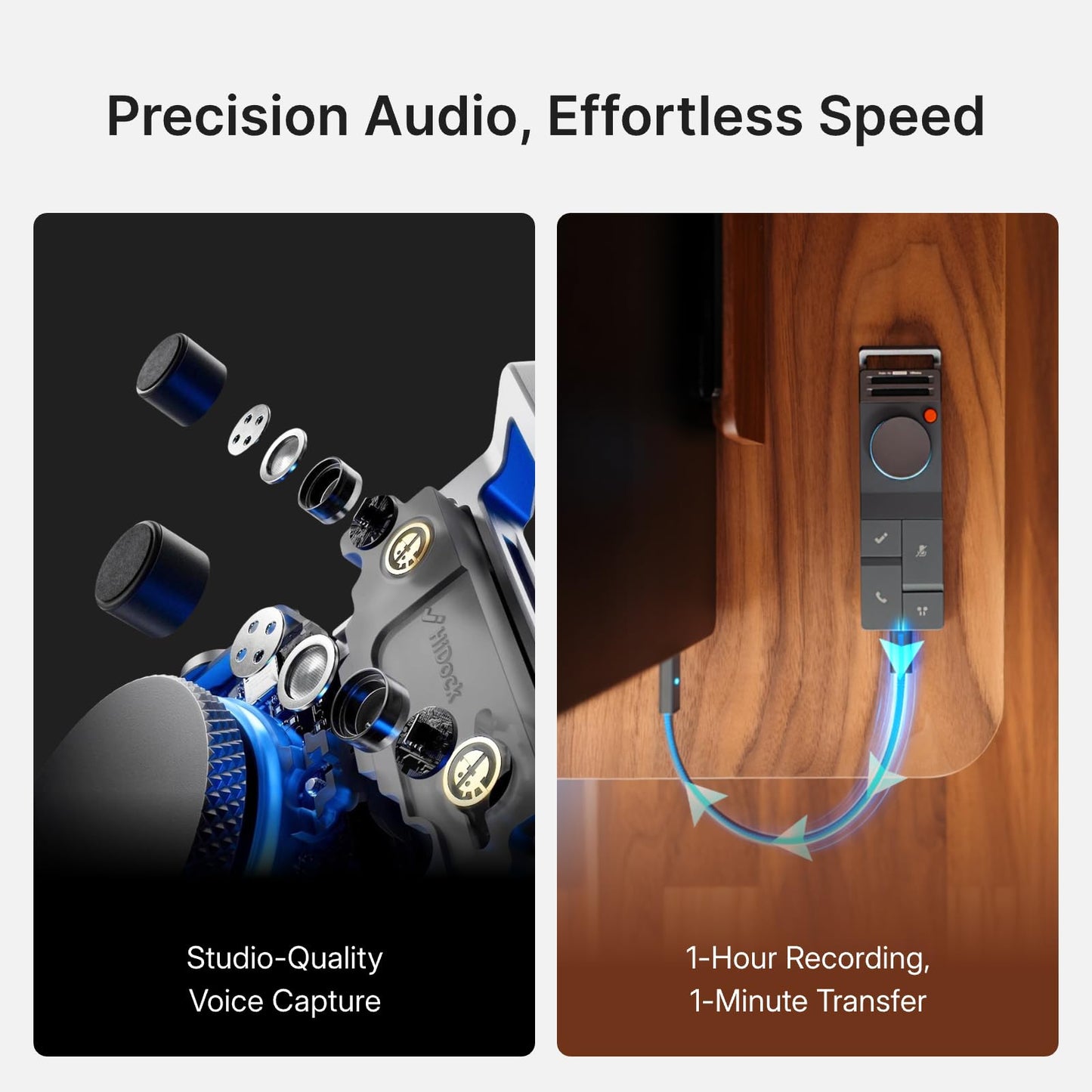 HiDock P1 AI Voice Recorder Work with Bluetooth Earbuds: BlueCatch Tech Smart Voice Recorder with Playback AI Transcriber Summarize for Lectures Meeting Notes Voice Activated Recorder 64GB(Star White)