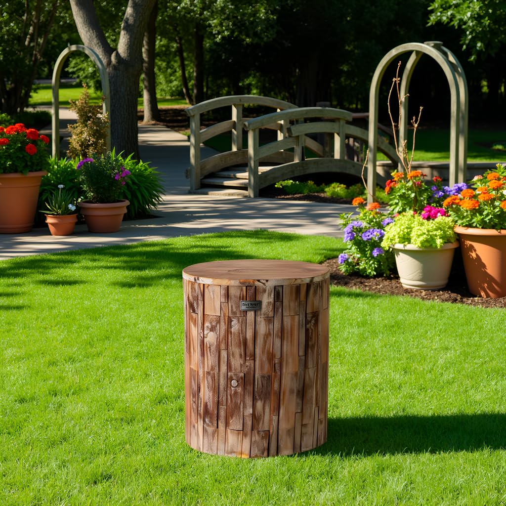Balkene Home Elyse Round Rustic Garden Stool – Solid Wood Outdoor Seat & Side Table, Portable Patio Furniture with Seasoned Patina Finish, Versatile for Gardening, Entertaining & Décor