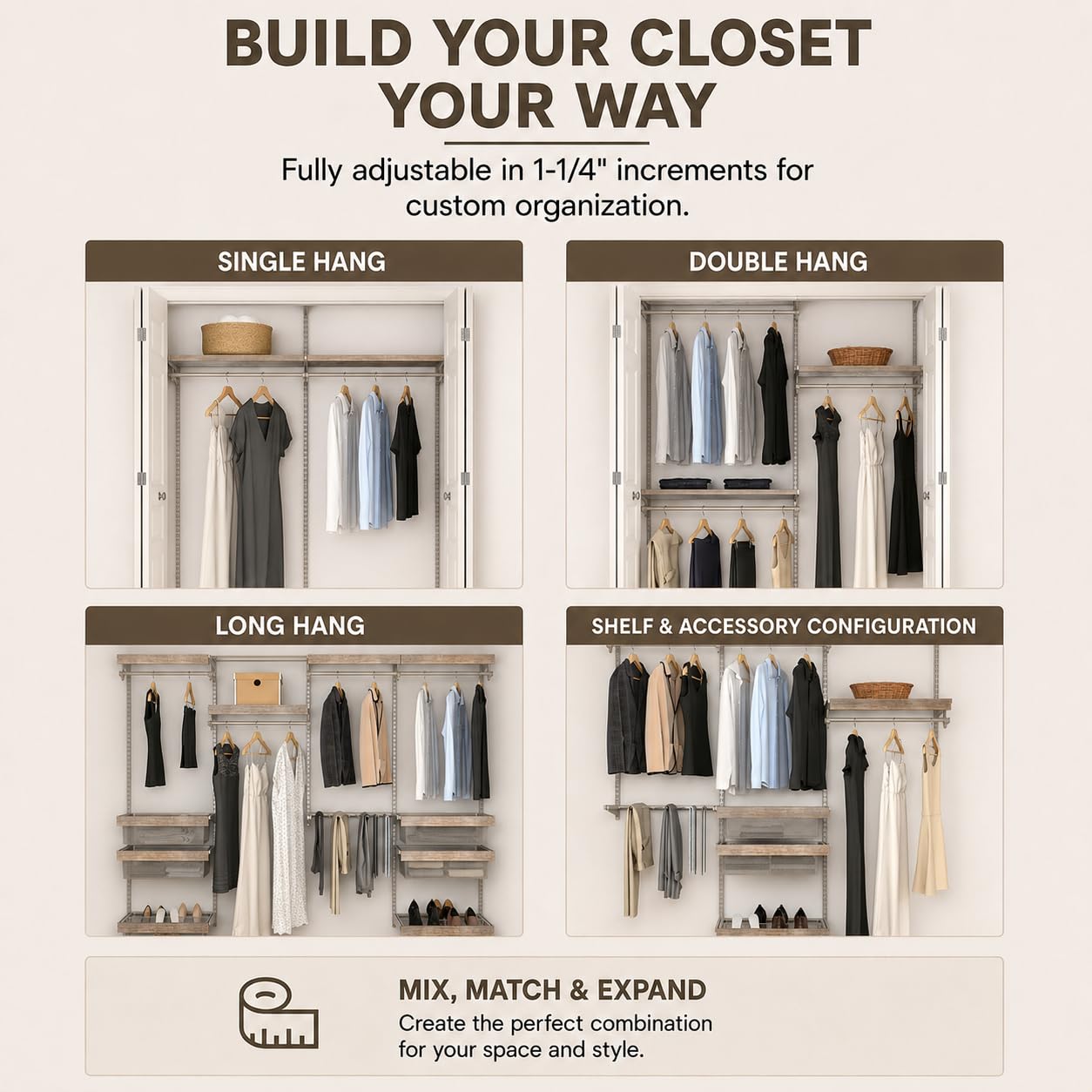 Closet Culture by Knape & Vogt 5.25 in. H x 23.50 in. W x 17.00 in. D Champagne Nickel Shoe Rack Kit for Closet System, 0335-SRK-CN